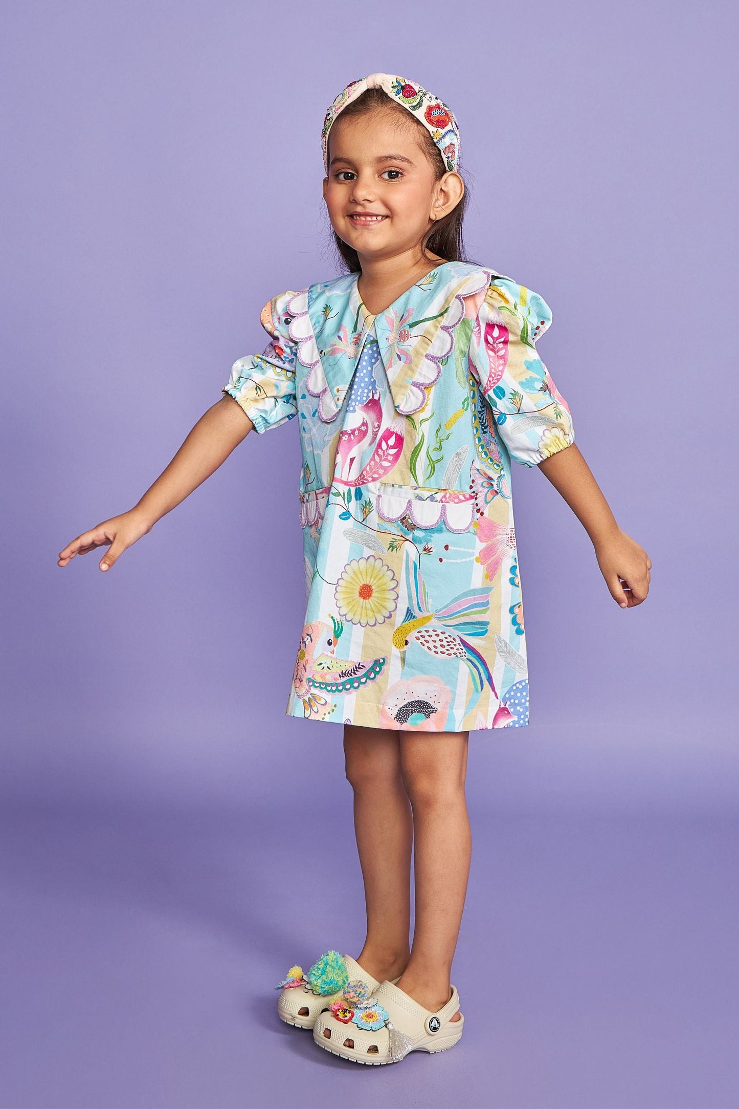 Bobo Kids Collar Hand Embroidered Cotton Dress- Joey & Pooh