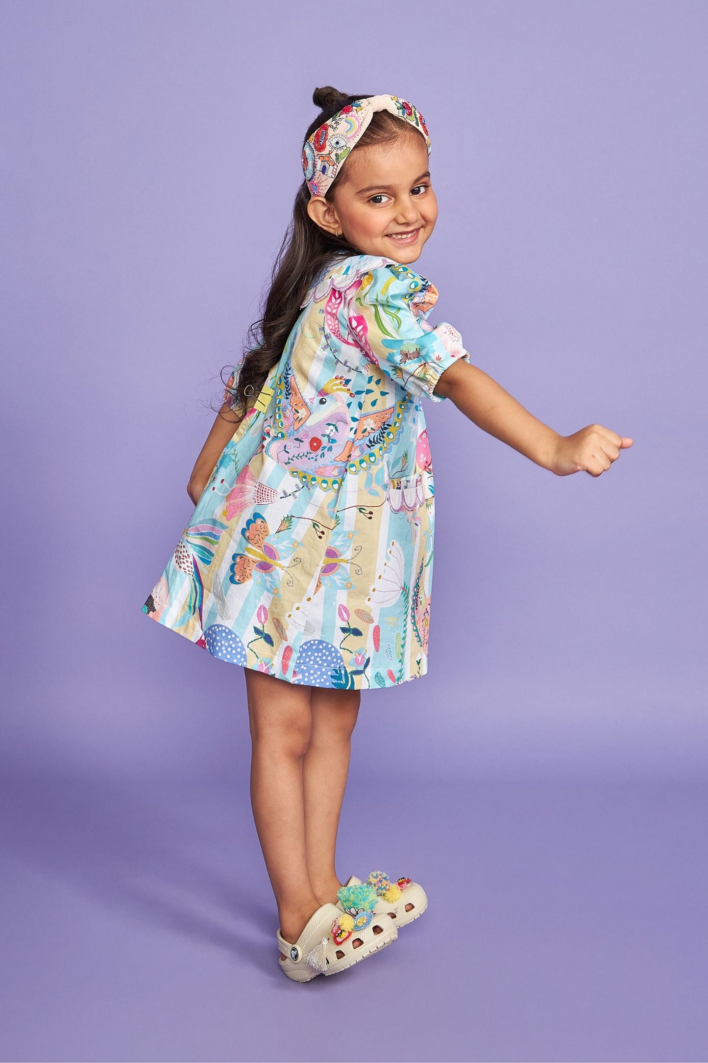 Bobo Kids Collar Hand Embroidered Cotton Dress- Joey & Pooh