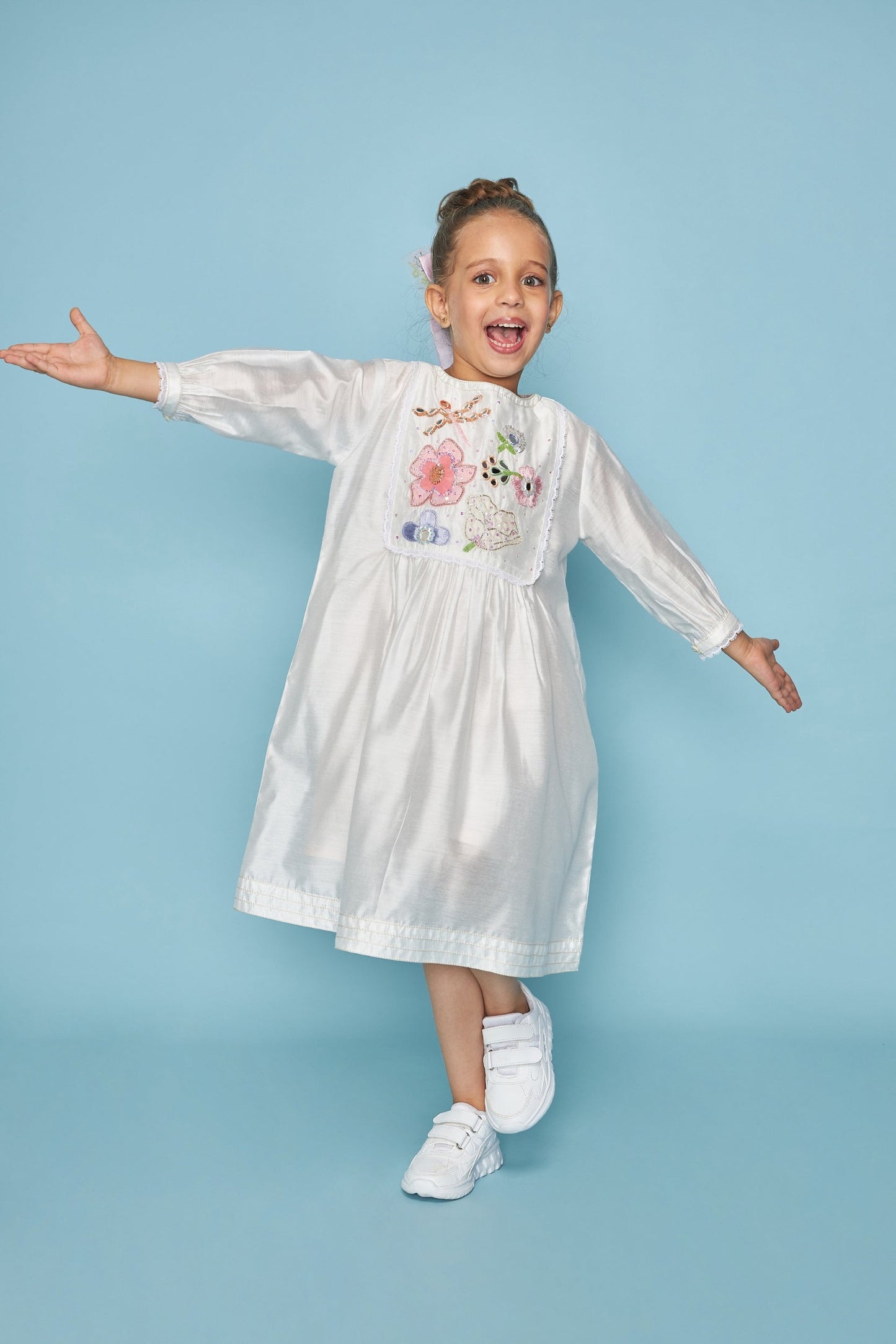 Dragonfly Mirror Yoke Hand Embellished Kids Dress - Joey & Pooh