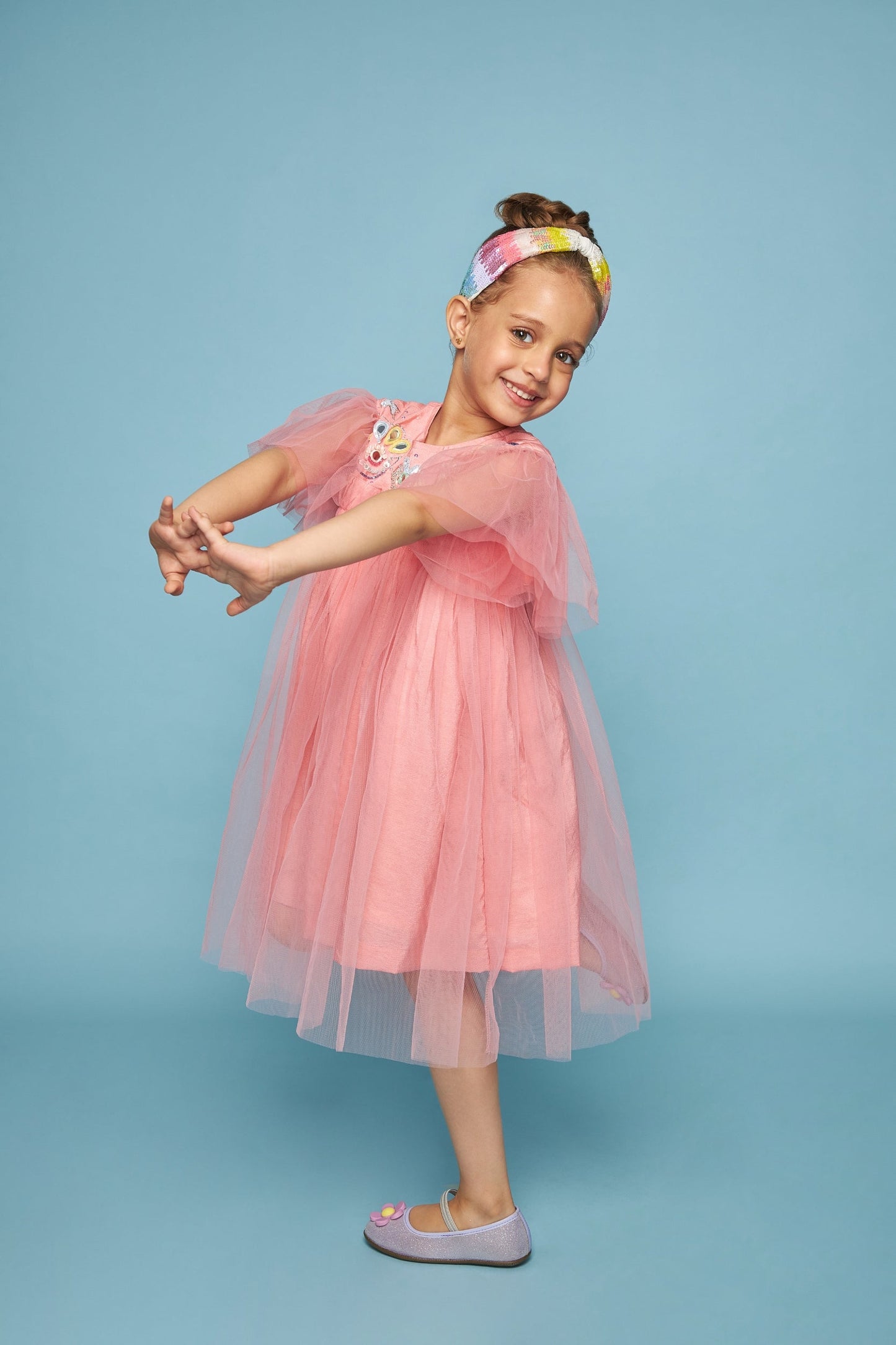 Dragonfly Pink Frill Hand Embellished Kids Dress - Joey & Pooh