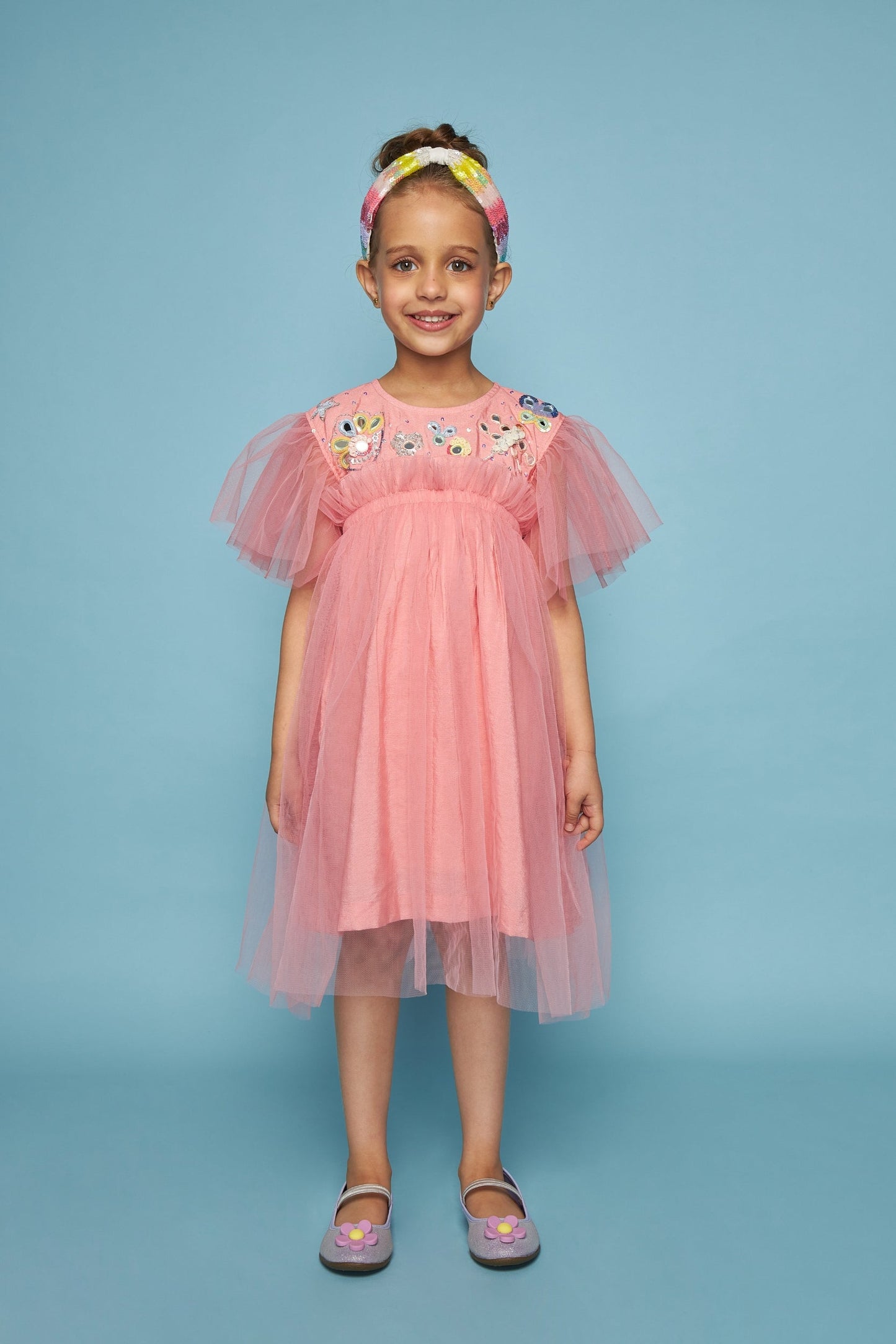 Dragonfly Pink Frill Hand Embellished Kids Dress - Joey & Pooh