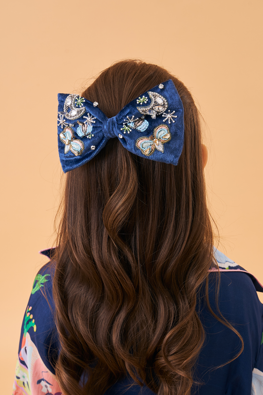Celeste Navy Girls Embellished Bow Clip