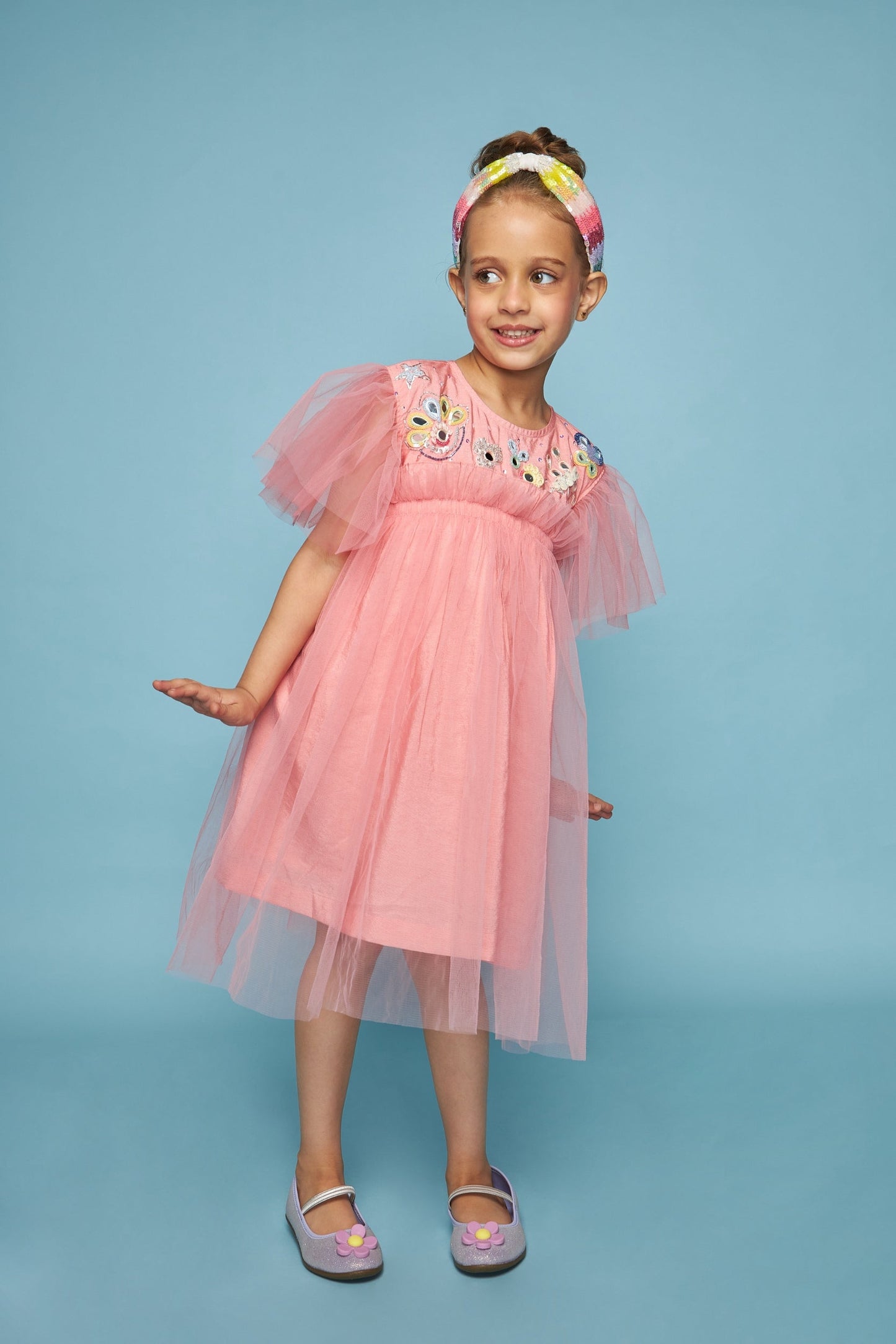 Dragonfly Pink Frill Hand Embellished Kids Dress - Joey & Pooh