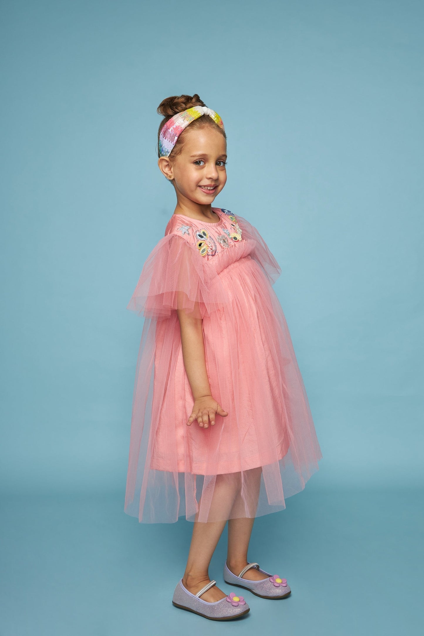 Dragonfly Pink Frill Hand Embellished Kids Dress - Joey & Pooh