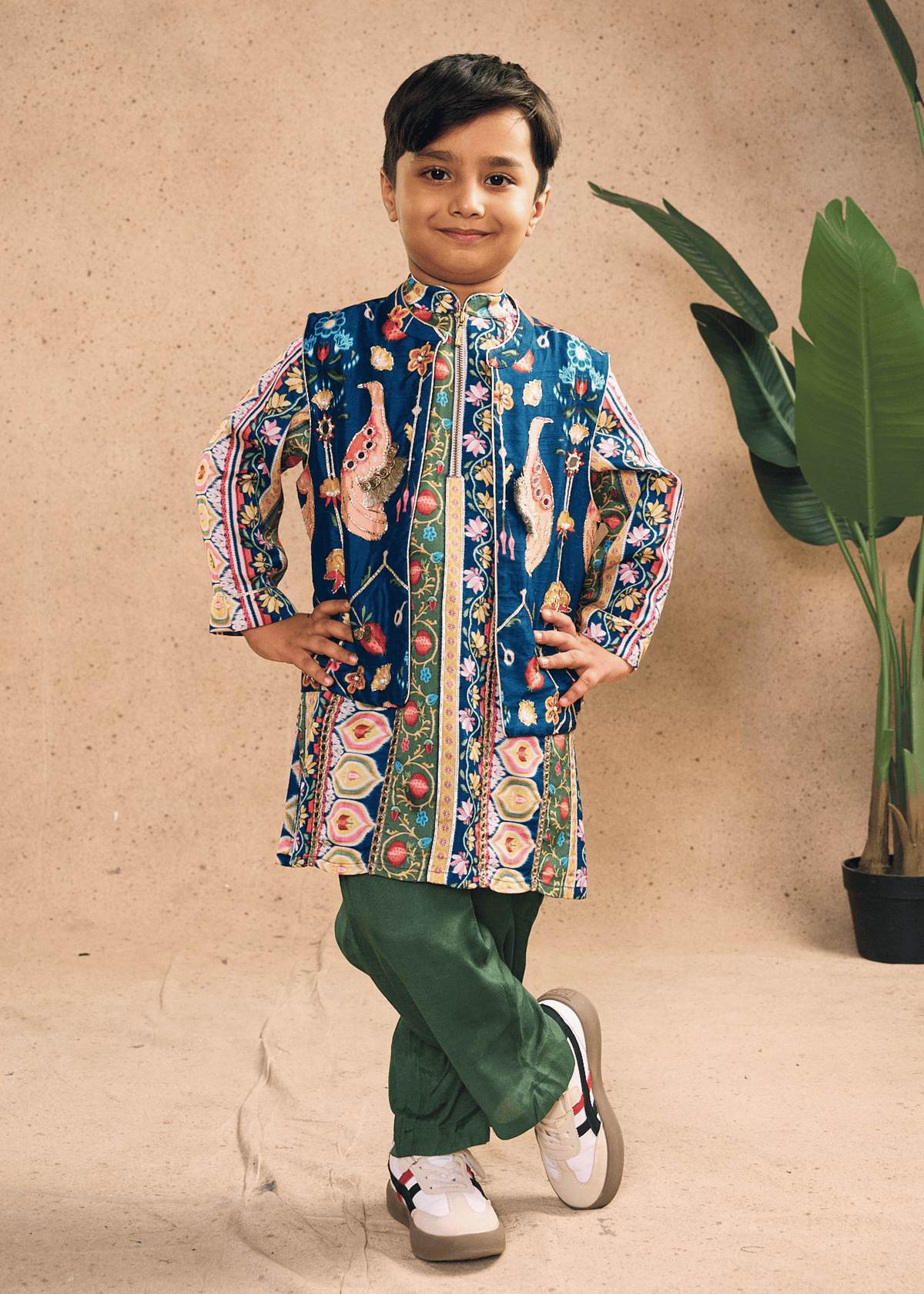 Melanie Stripe Boys Kurta Set with Bundi (Set of 3 pcs)