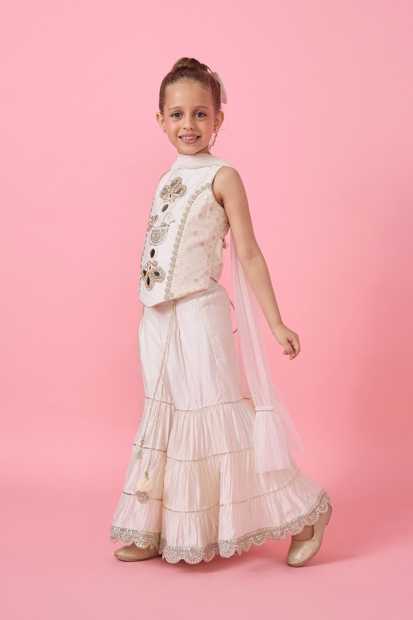 Ivory Long Top & Flared Pants Set (3 pc set)