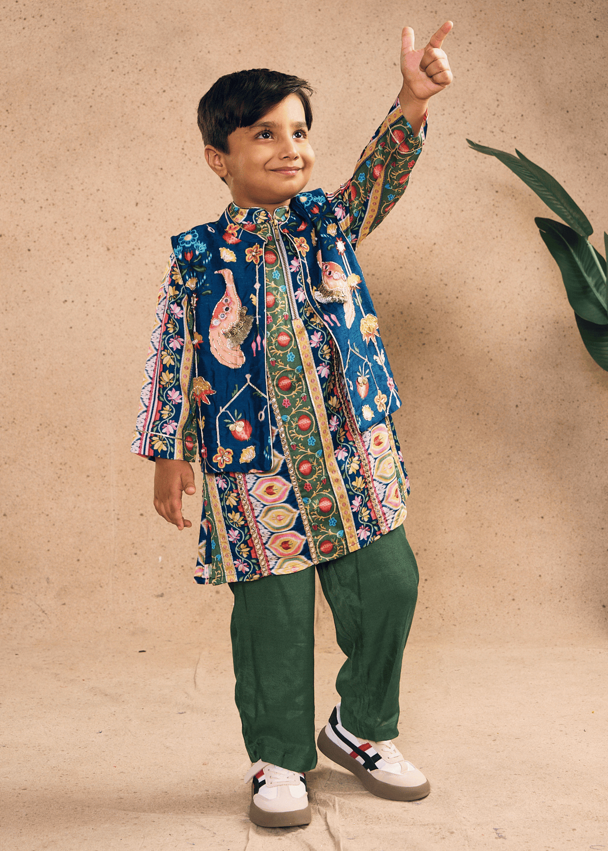 Melanie Stripe Boys Kurta Set with Bundi (Set of 3 pcs)