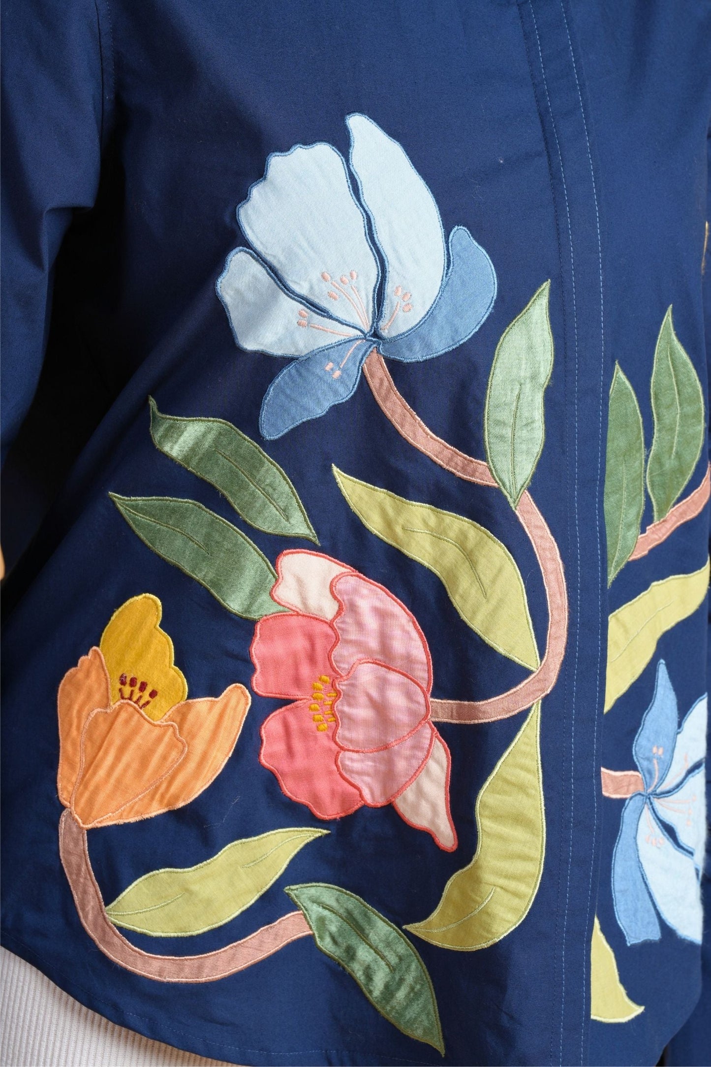 Navy Blue Patchwork Women'S Shirt
