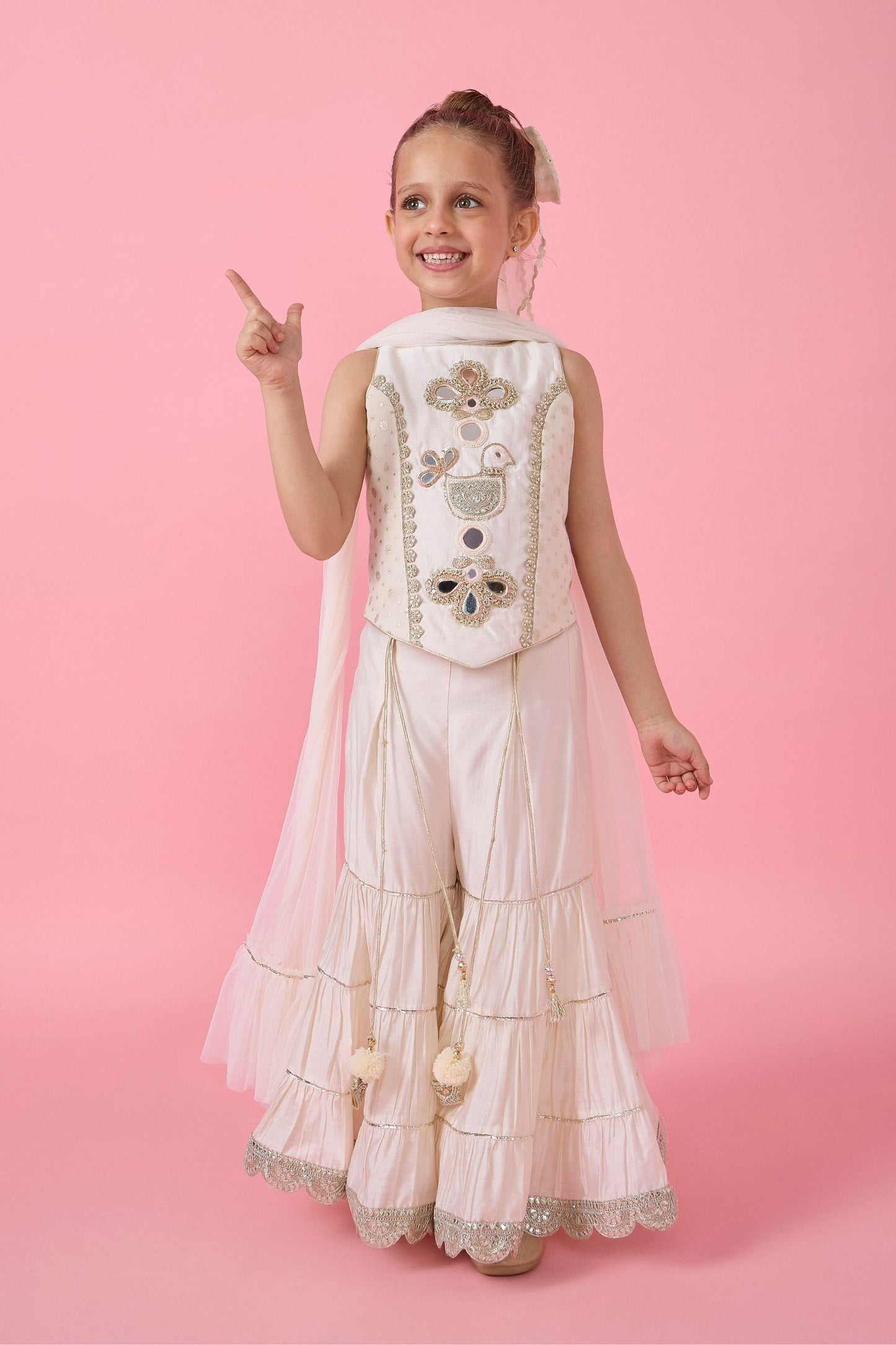 Ivory Long Top & Flared Pants Set (3 pc set)