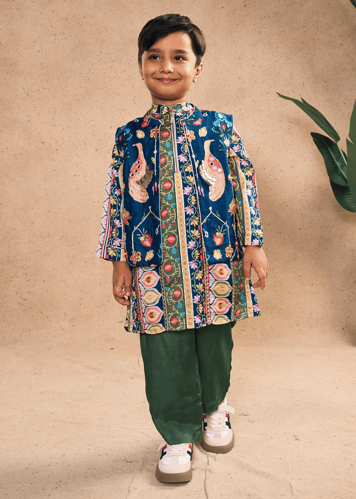 Melanie Stripe Boys Kurta Set with Bundi (Set of 3 pcs)