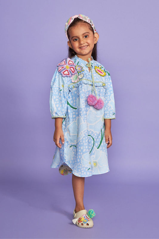 Kewt Orchid Hand Embroidered Cotton Kids Dress - Joey & Pooh