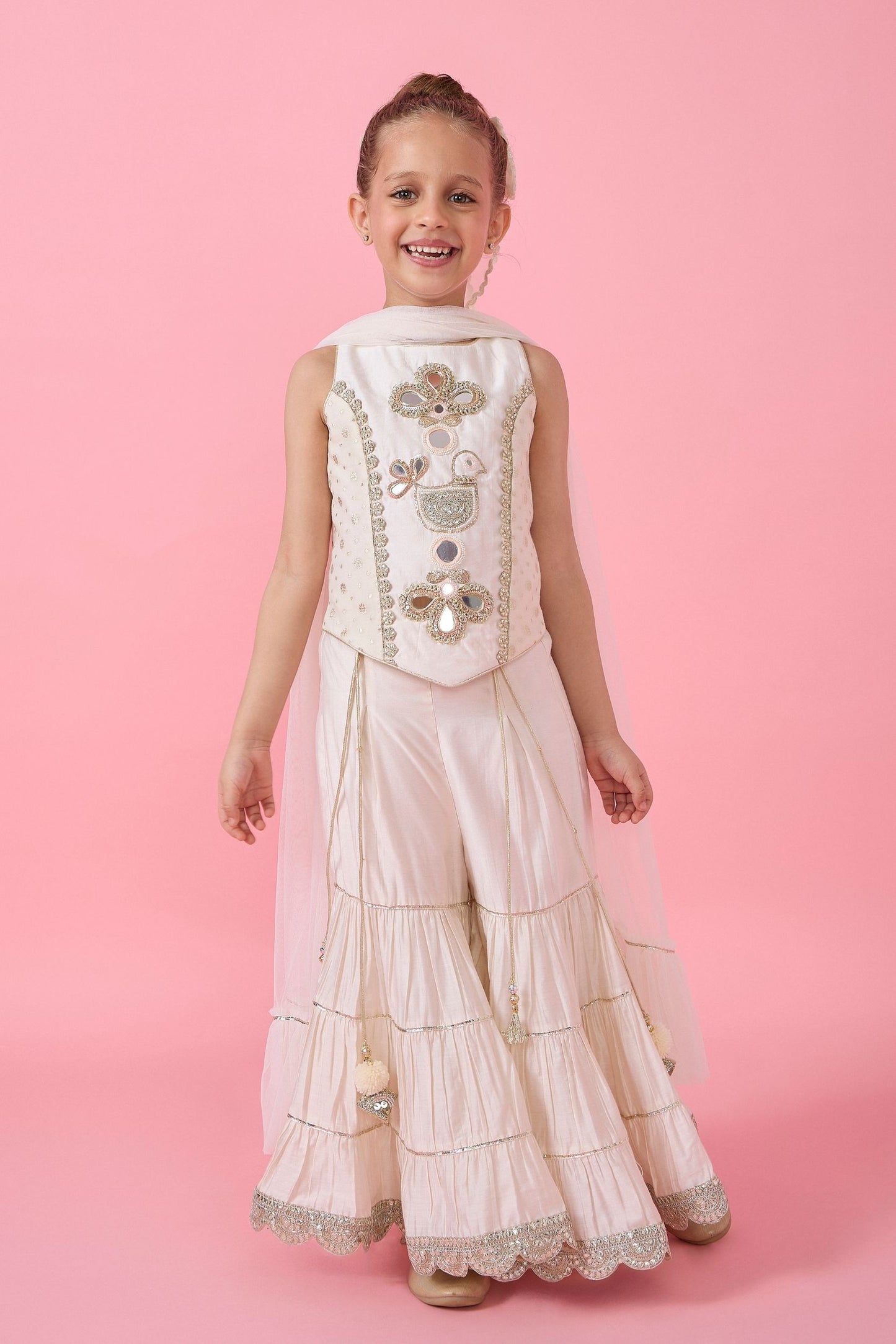 Ivory Long Top & Flared Pants Set (3 pc set)