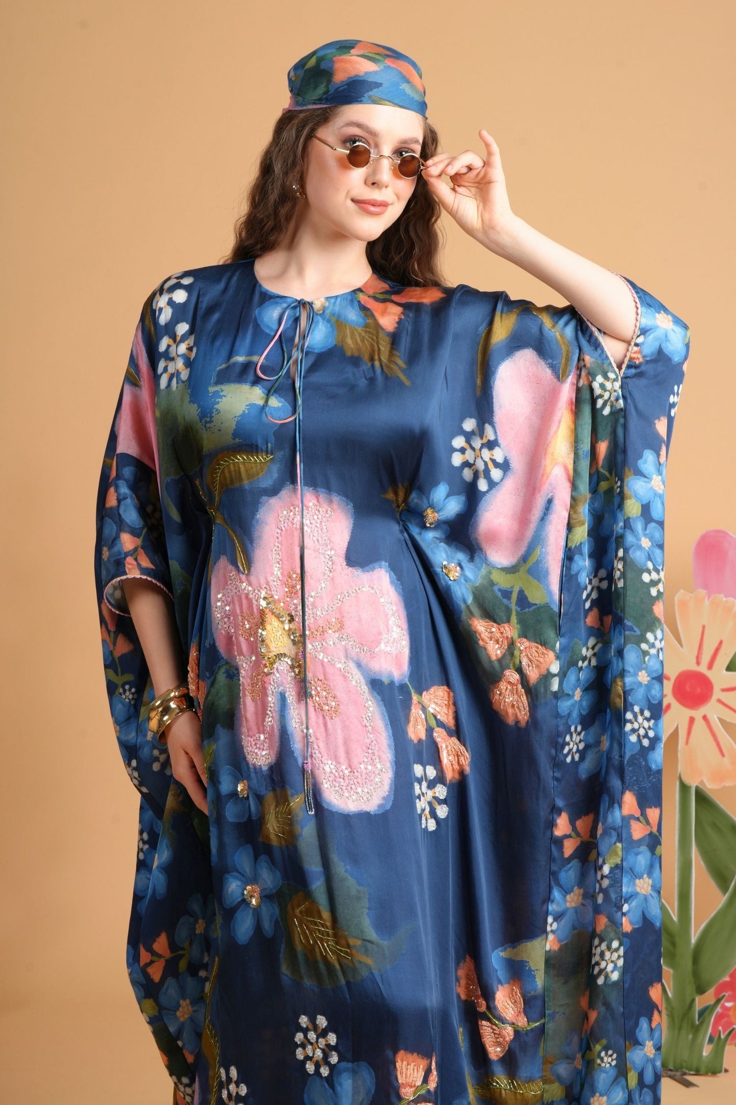 Iris Midnight Blue Embellished Ladies Kaftan Dress