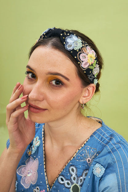 Thea Black Mirror Embellished Headband