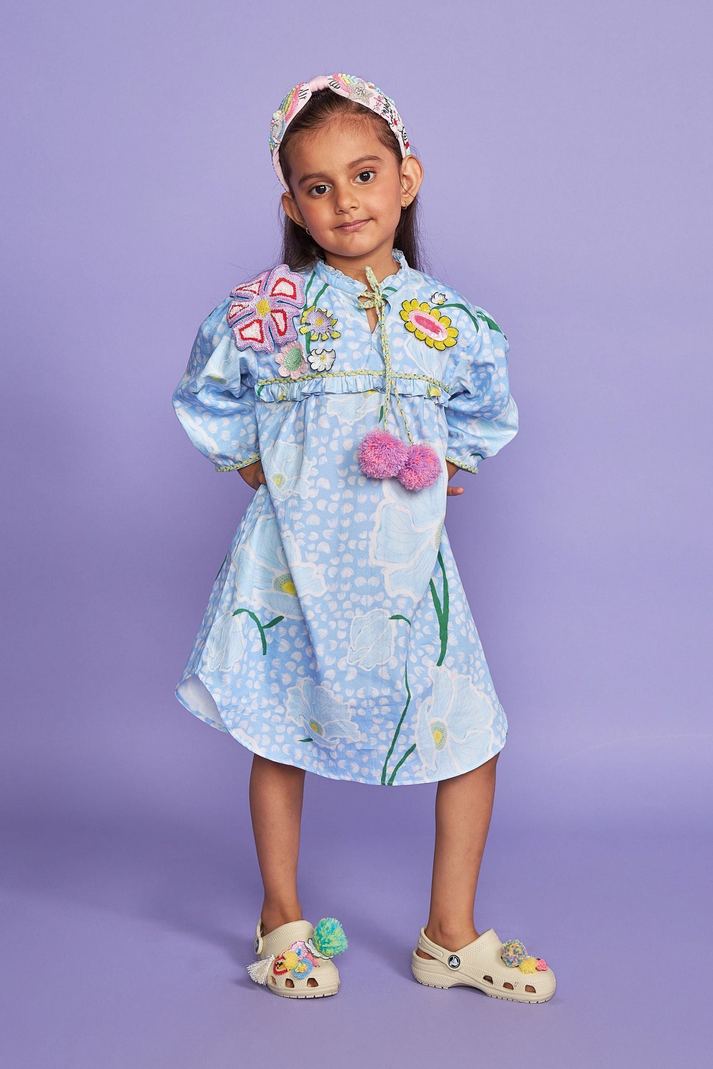 Kewt Orchid Hand Embroidered Cotton Kids Dress - Joey & Pooh