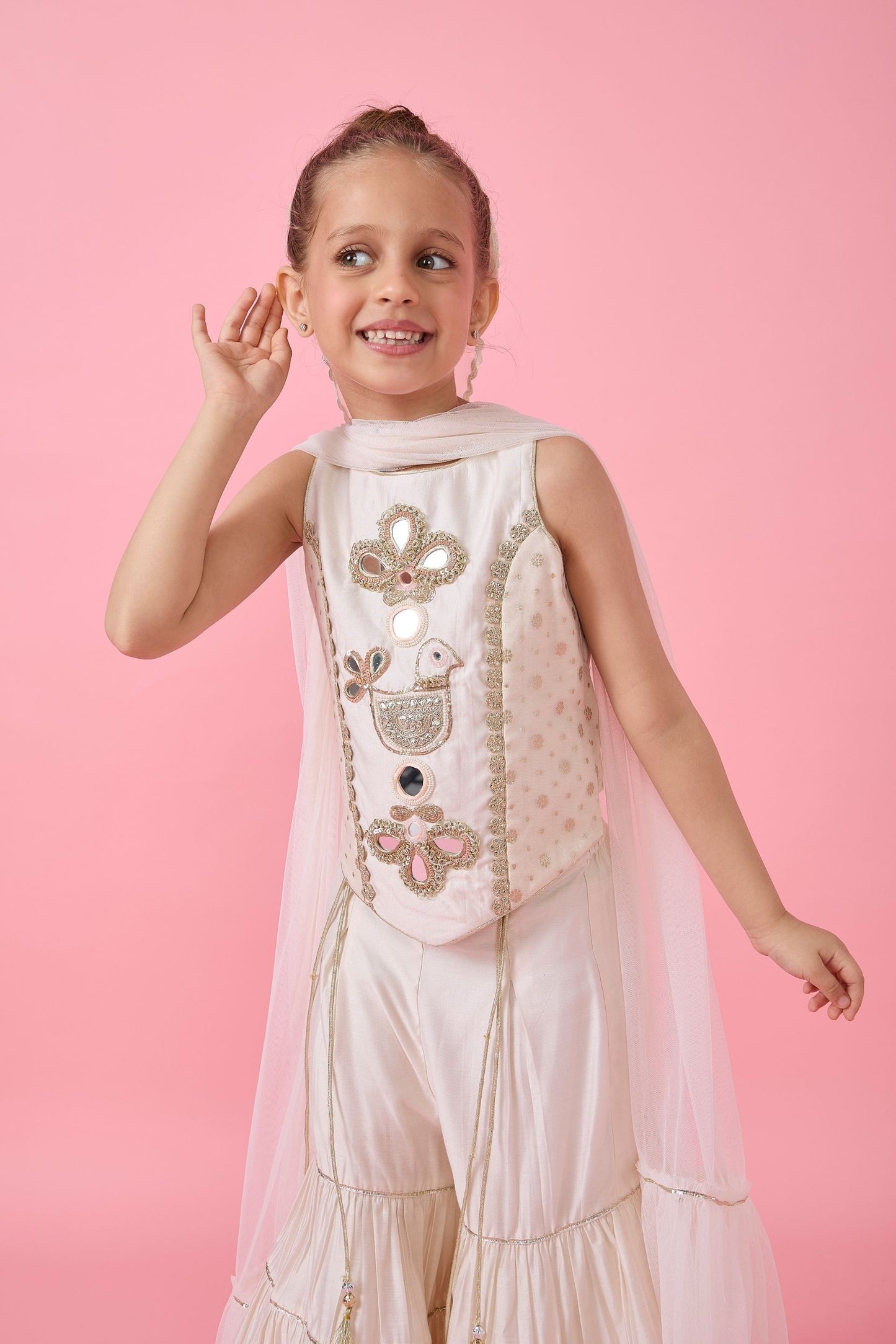 Ivory Long Top & Flared Pants Set (3 pc set)