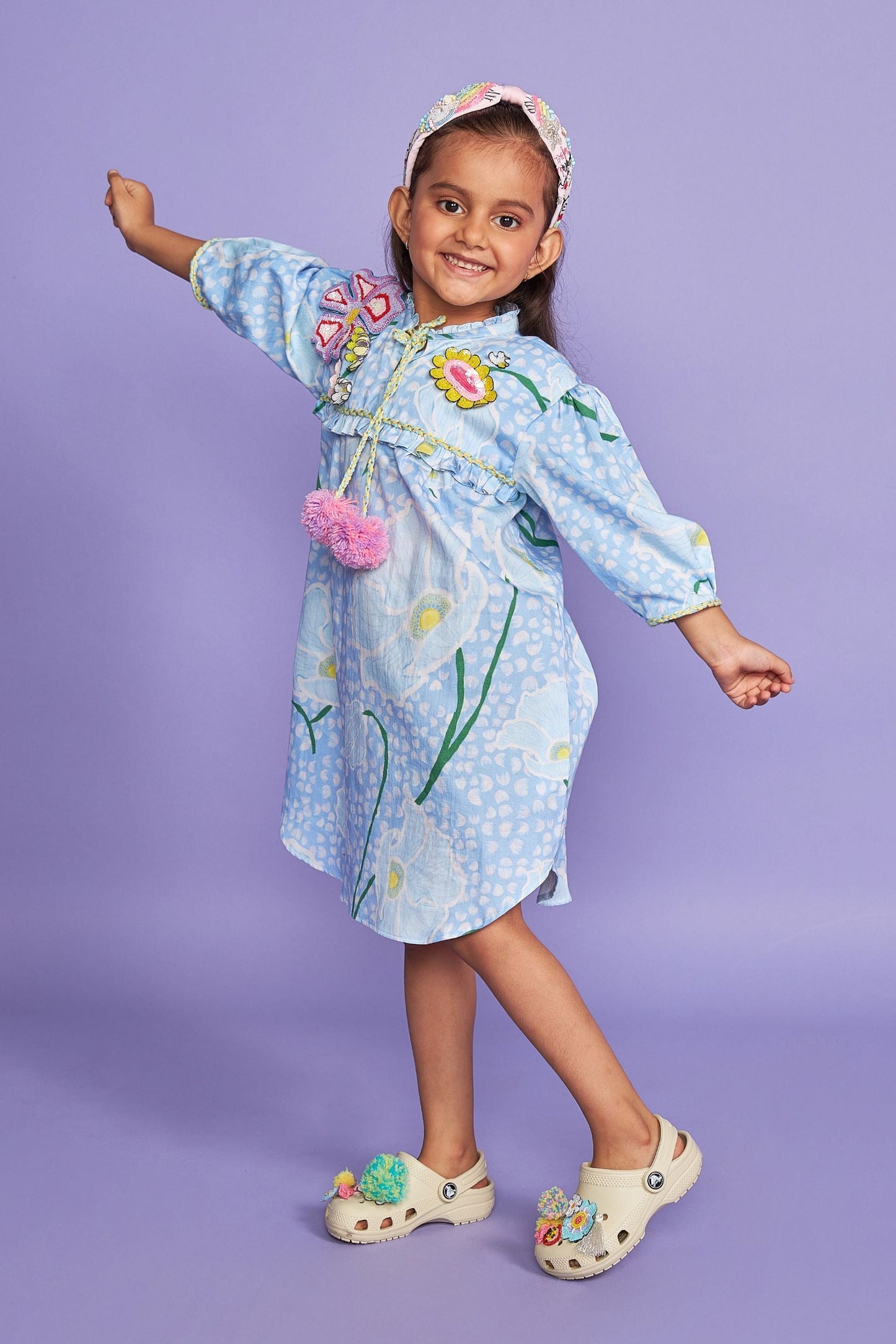 Kewt Orchid Hand Embroidered Cotton Kids Dress - Joey & Pooh