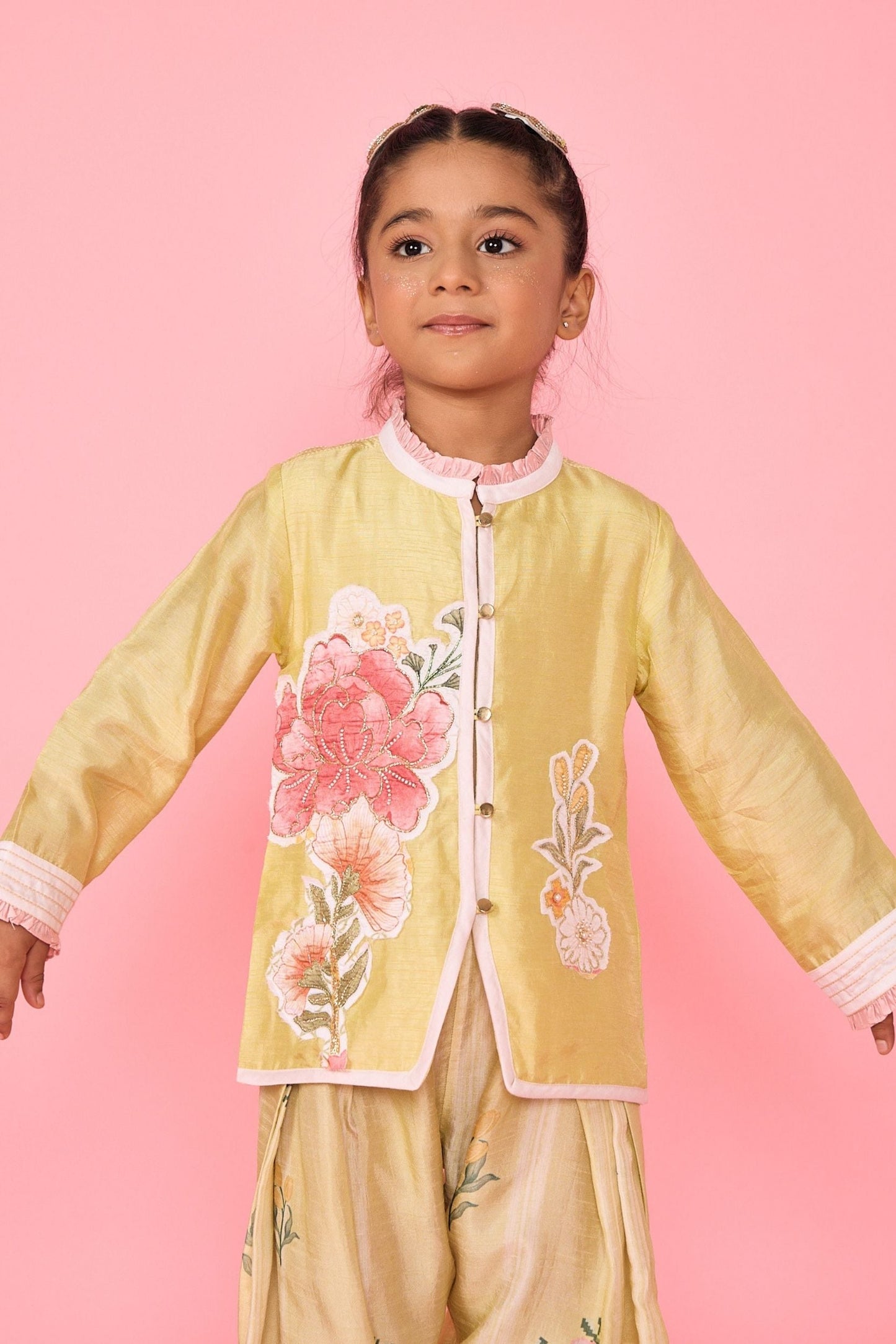 Yellow Slate Girls Embellished Jacket & Trouser Coord ( 2 Pc Set)
