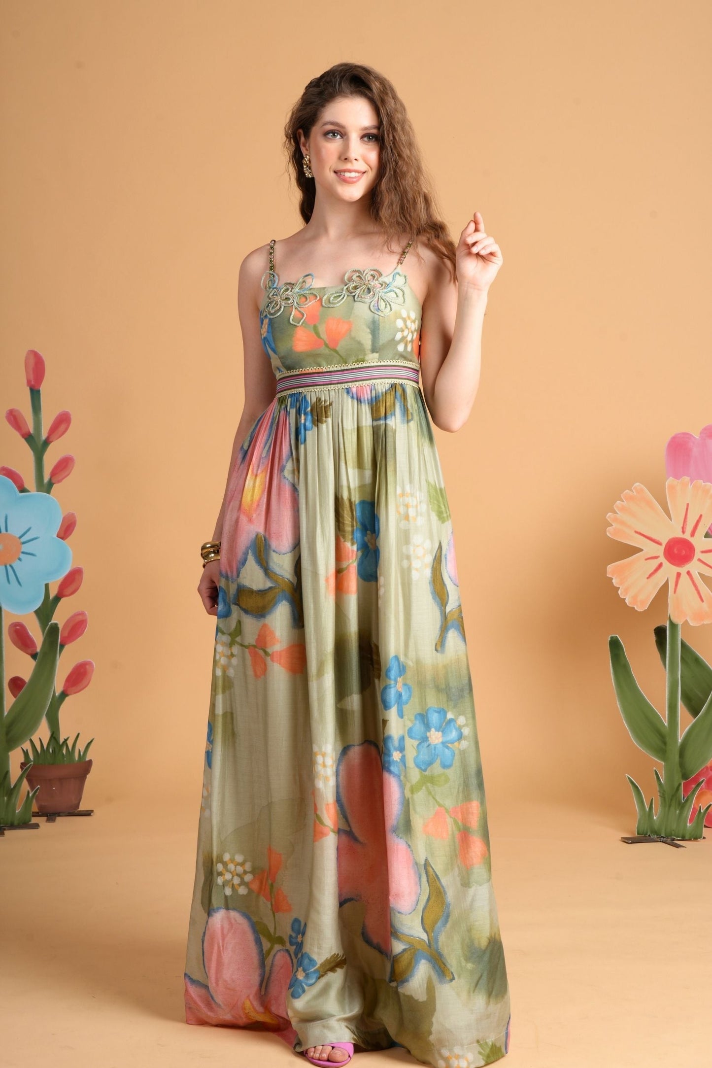 Iris Sage Embellished Ladies Maxi Dress