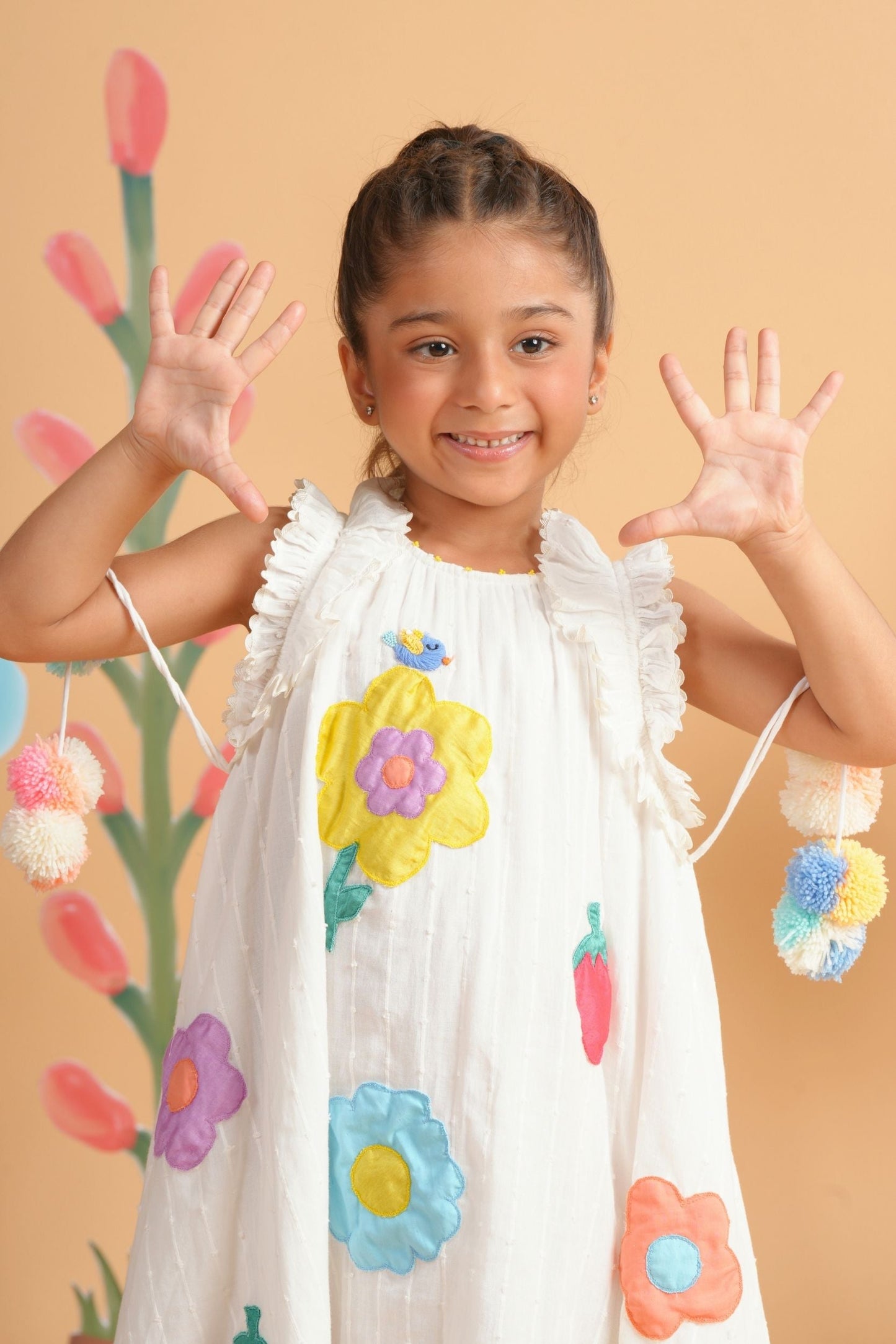 Kiki White Girls Embroidered Flared Dress