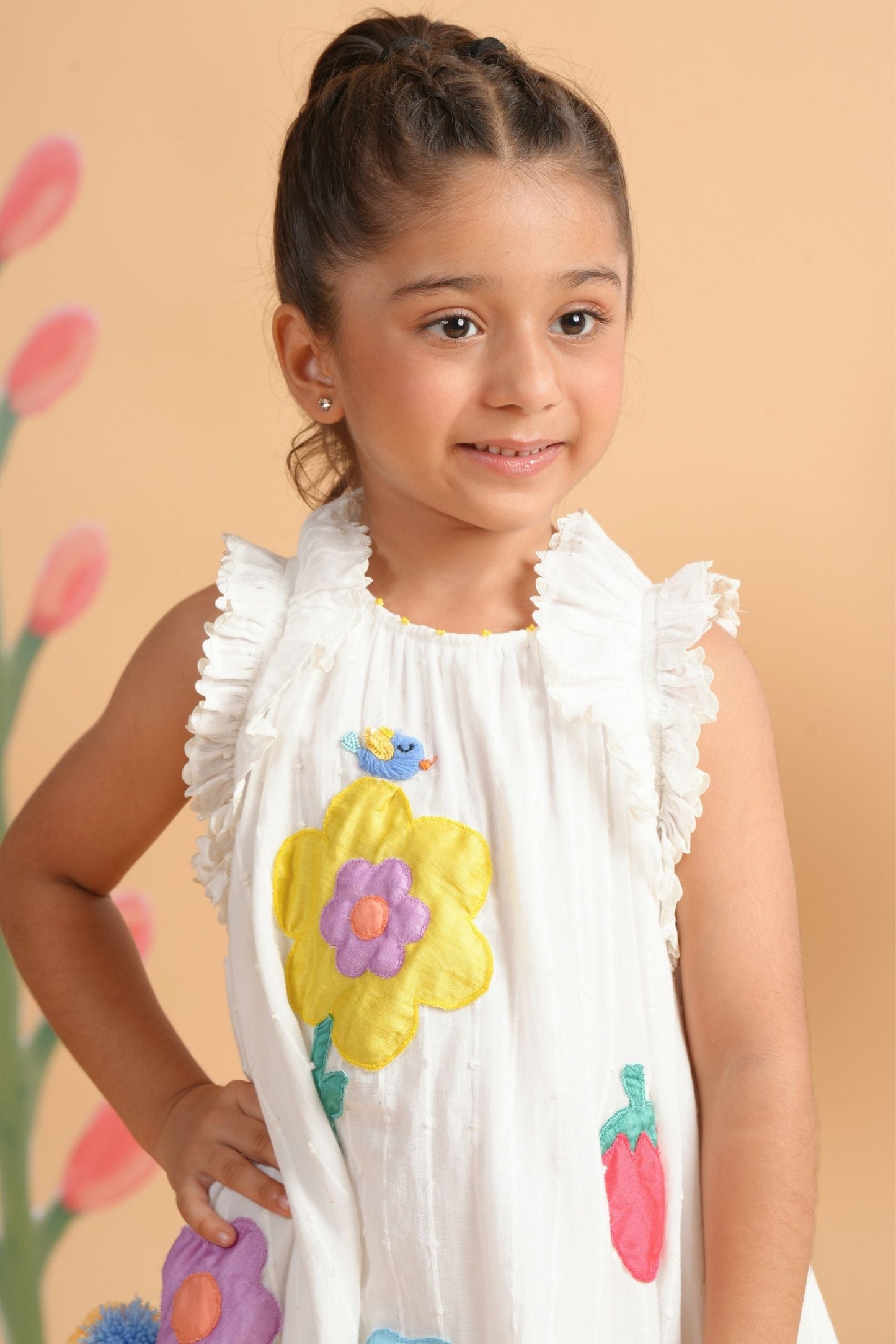 Kiki White Girls Embroidered Flared Dress