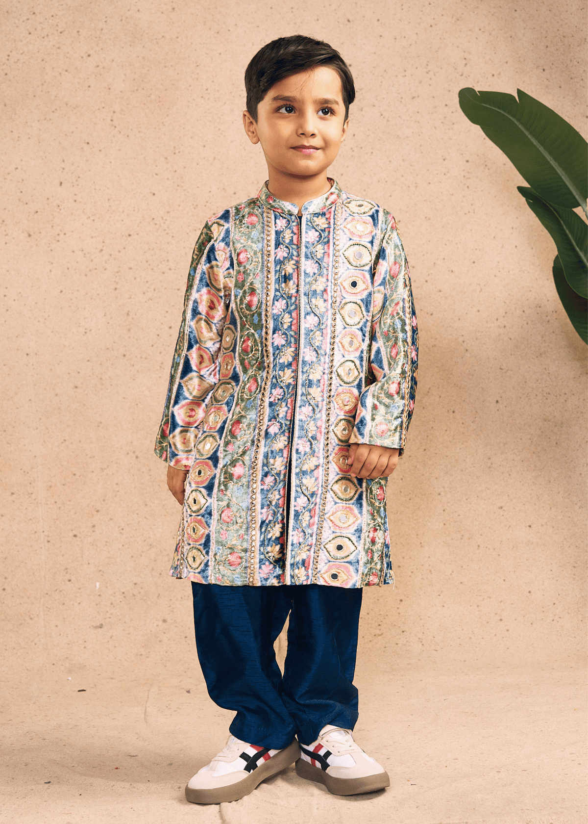 Dalia Navy Boys Embellished Sherwani & Pant Co-ord (Set of 2 pcs)