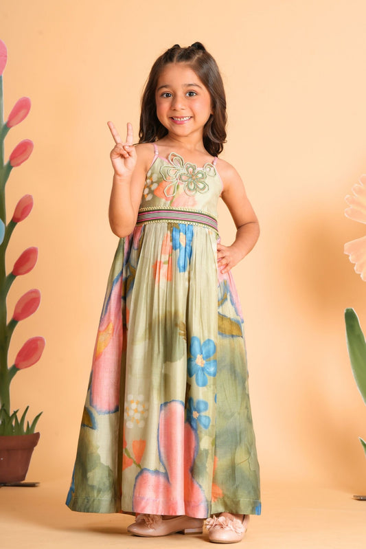 Sage Bloom Girls Embellished Strappy Dress
