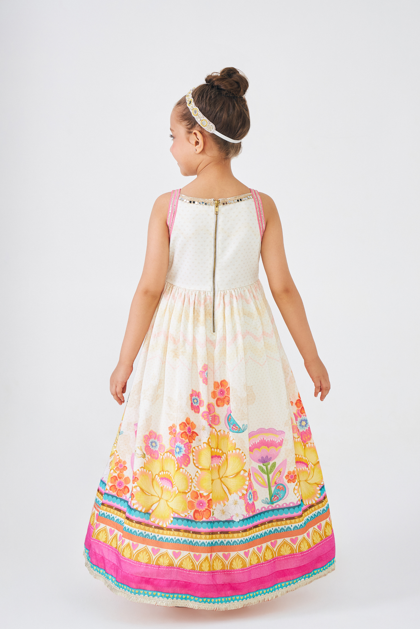Freya Mustard Embellished Girls Long Dress With Jacket (Set of 2 Pcs)