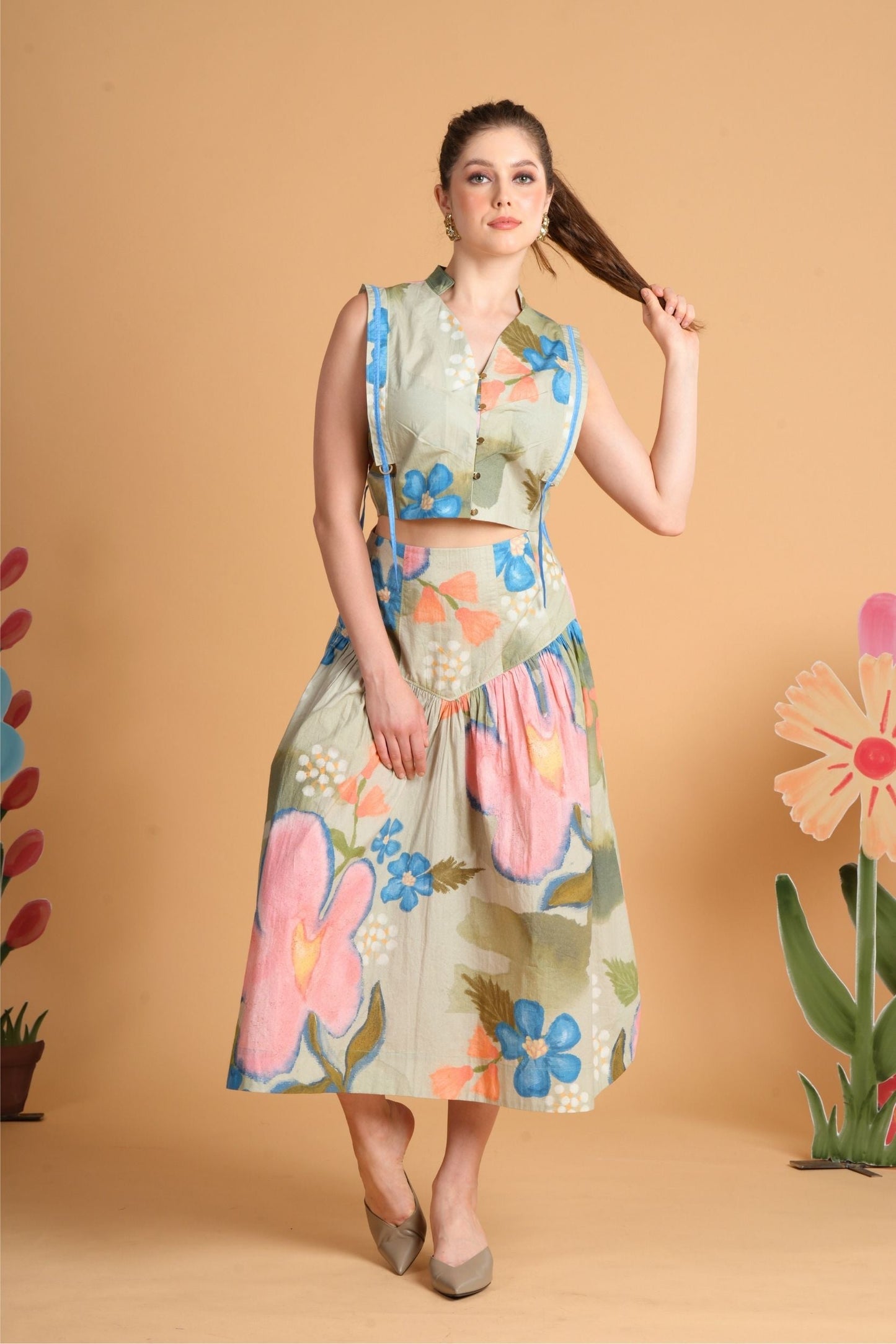 Iris Sage Skirt Top Coord (Set Of 2 Pcs)