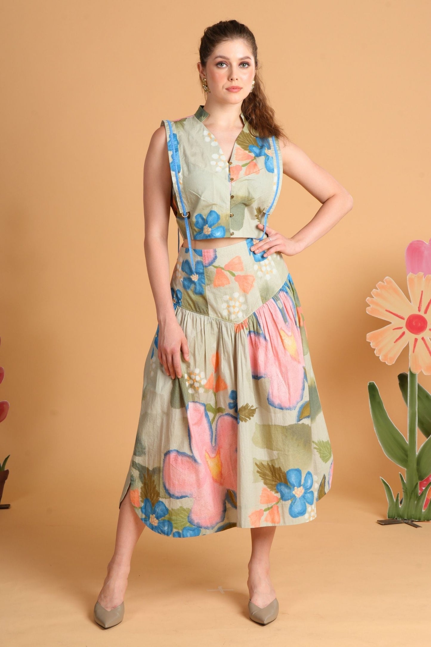 Iris Sage Skirt Top Coord (Set Of 2 Pcs)