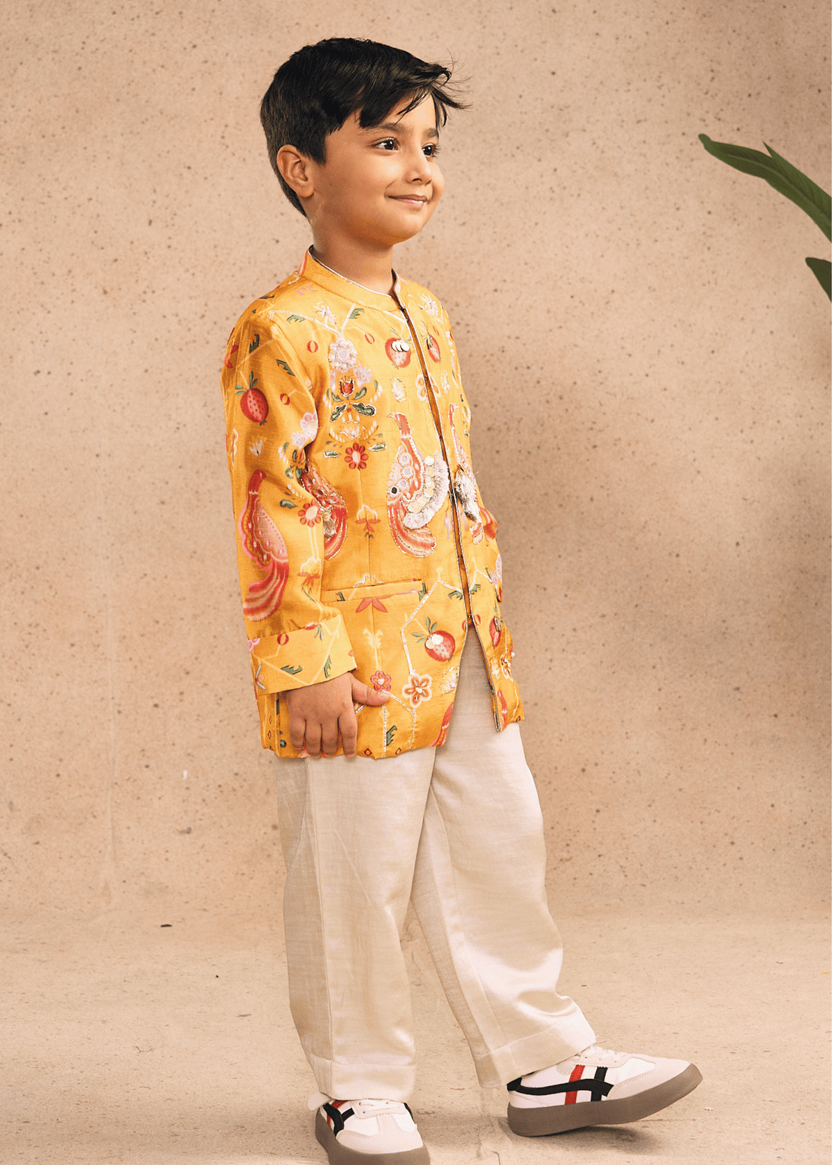 Nella Orange Boys Embellished Jacket & Pant (Set of 2 pcs)