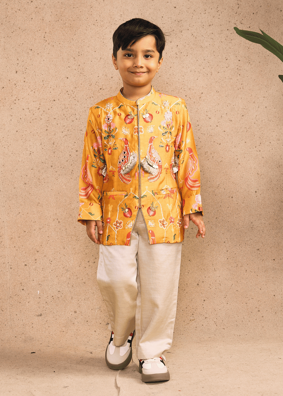 Nella Orange Boys Embellished Jacket & Pant (Set of 2 pcs)