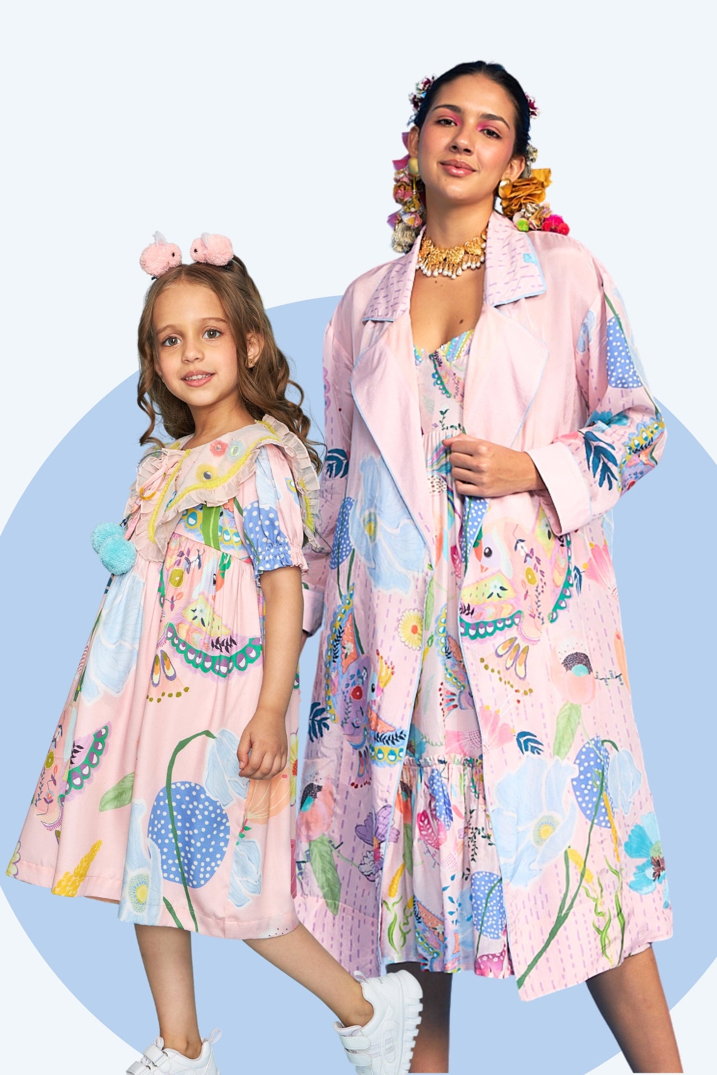 Jane Collar Embellished Pink Dress Bloom - Mom & Me