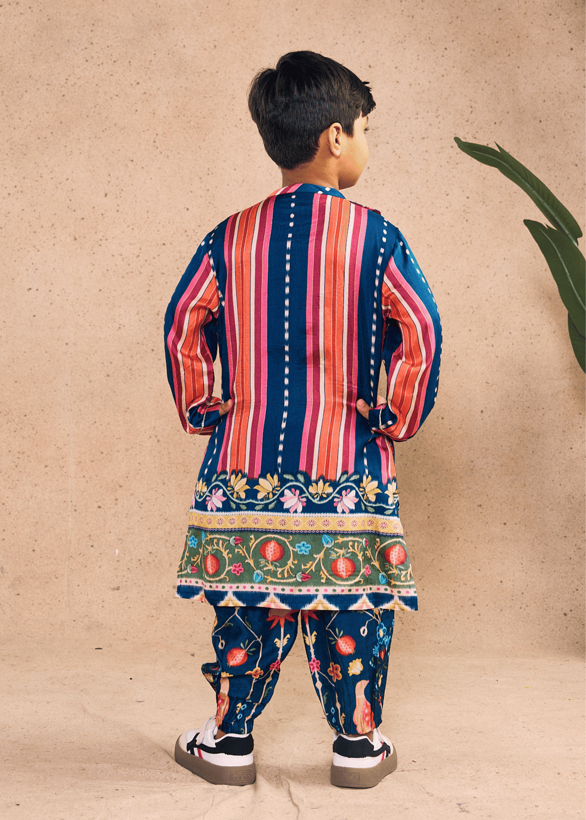 Dalia Navy Stripe Boys Embellished Kurta Coord & Bundi (Set of 3 pcs)