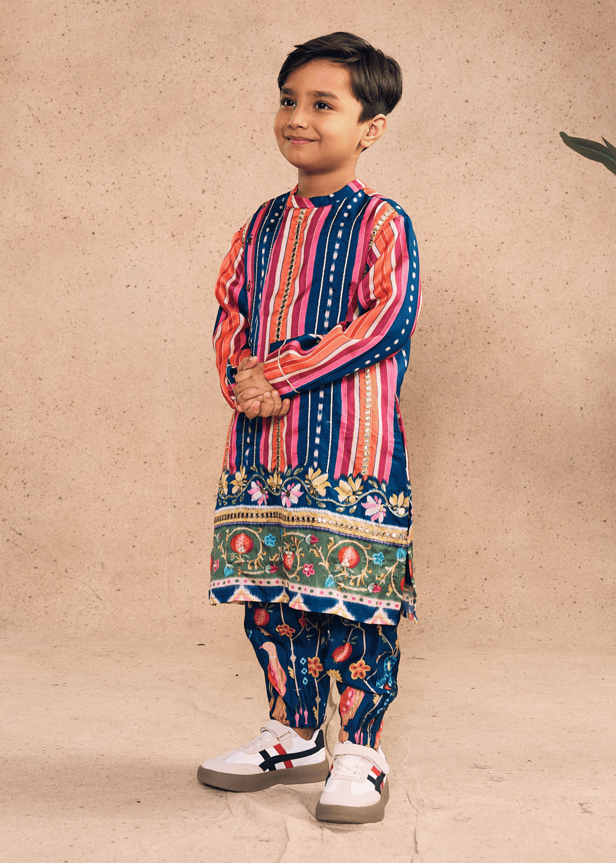 Dalia Navy Stripe Boys Embellished Kurta Coord (Set of 2 pcs)