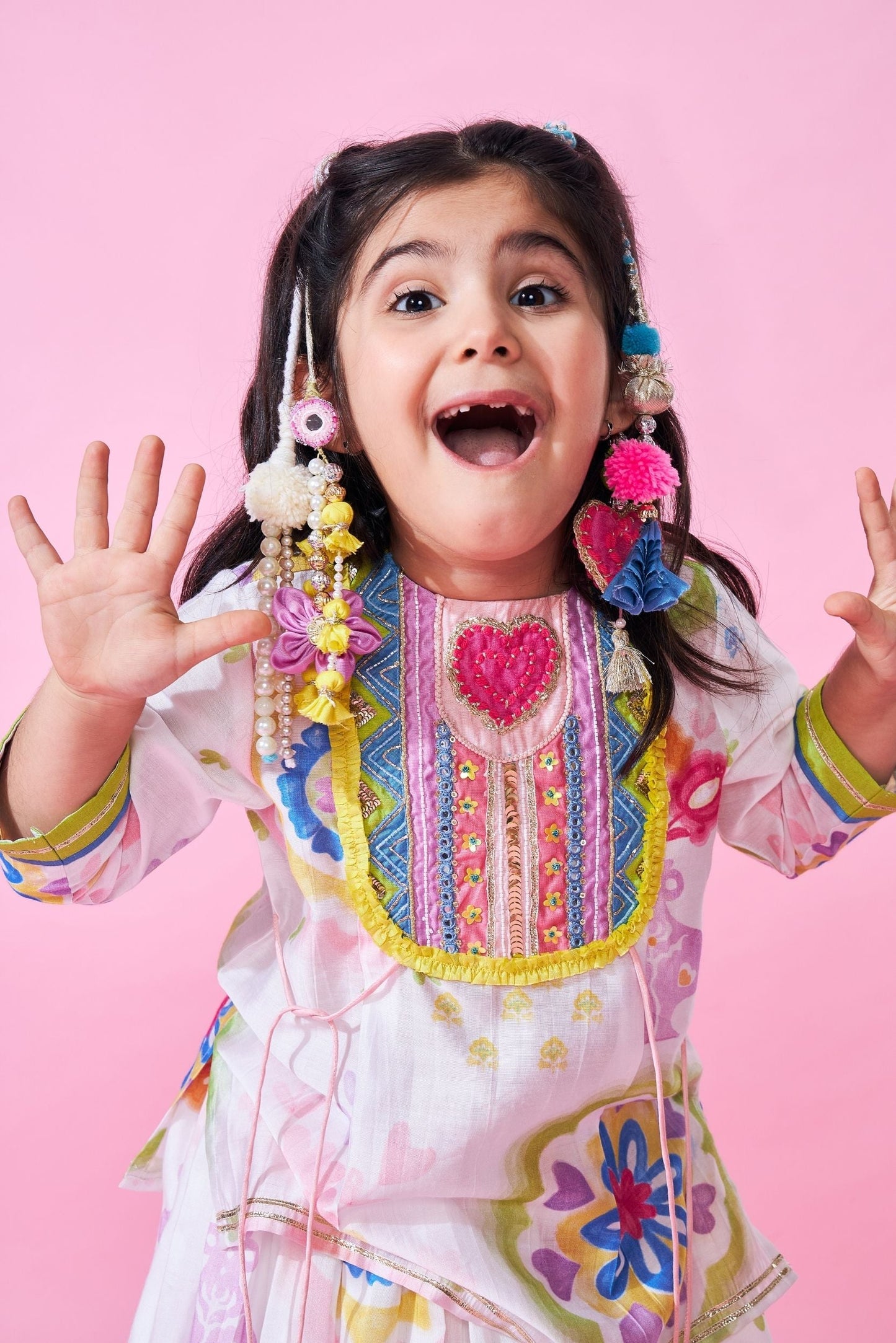Mae Girls Embellished Long top & lehenga with dupatta ( Set Of 3pcs )