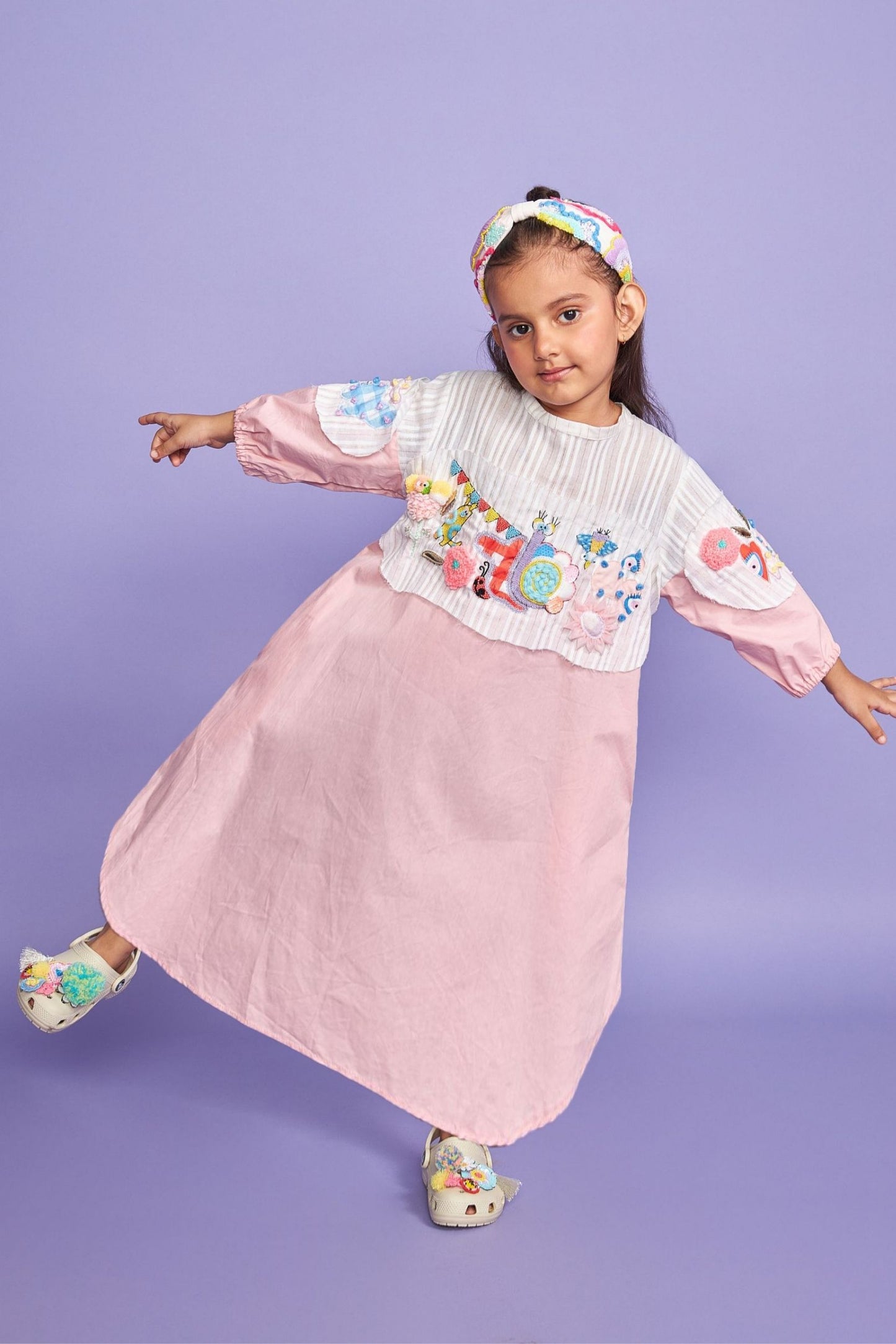 Fly High Pink Cotton Girls Long dress