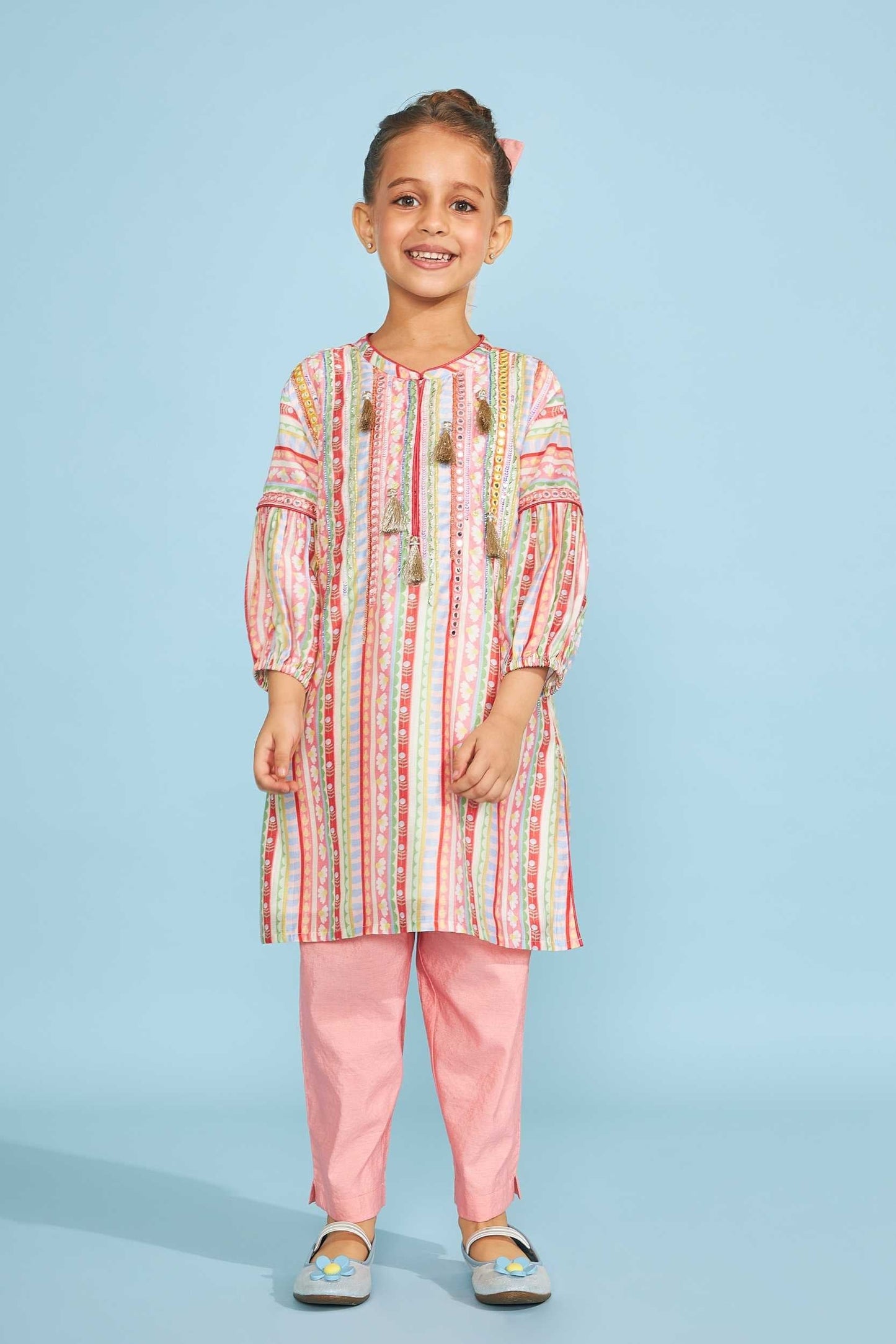 Candy Stripe Girls  Embellished Tunic Trouser Coord (2 Pc Set)