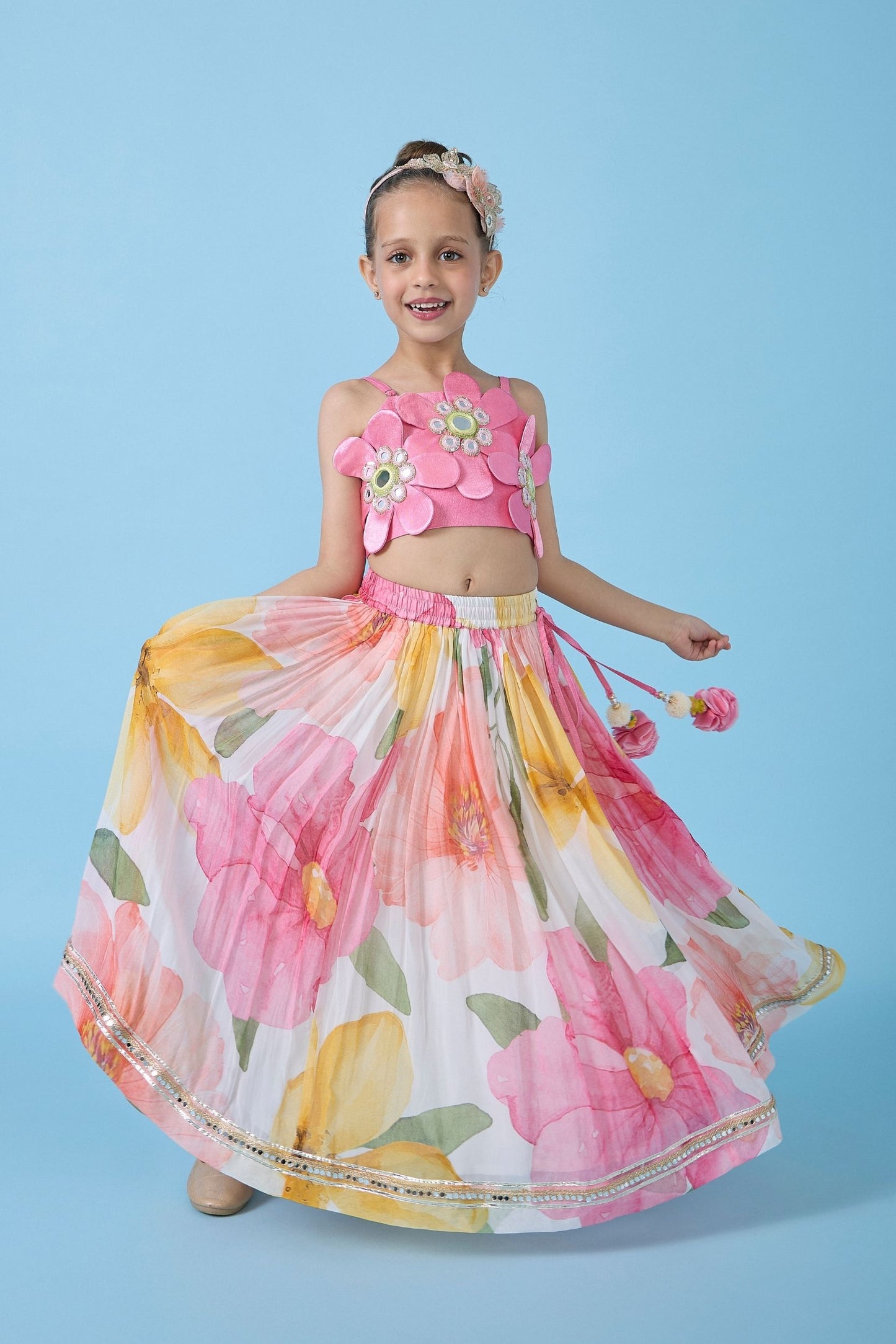 Blooming Meadows Skirt With Floral Top and Dupatta ( 3 Pc Set)