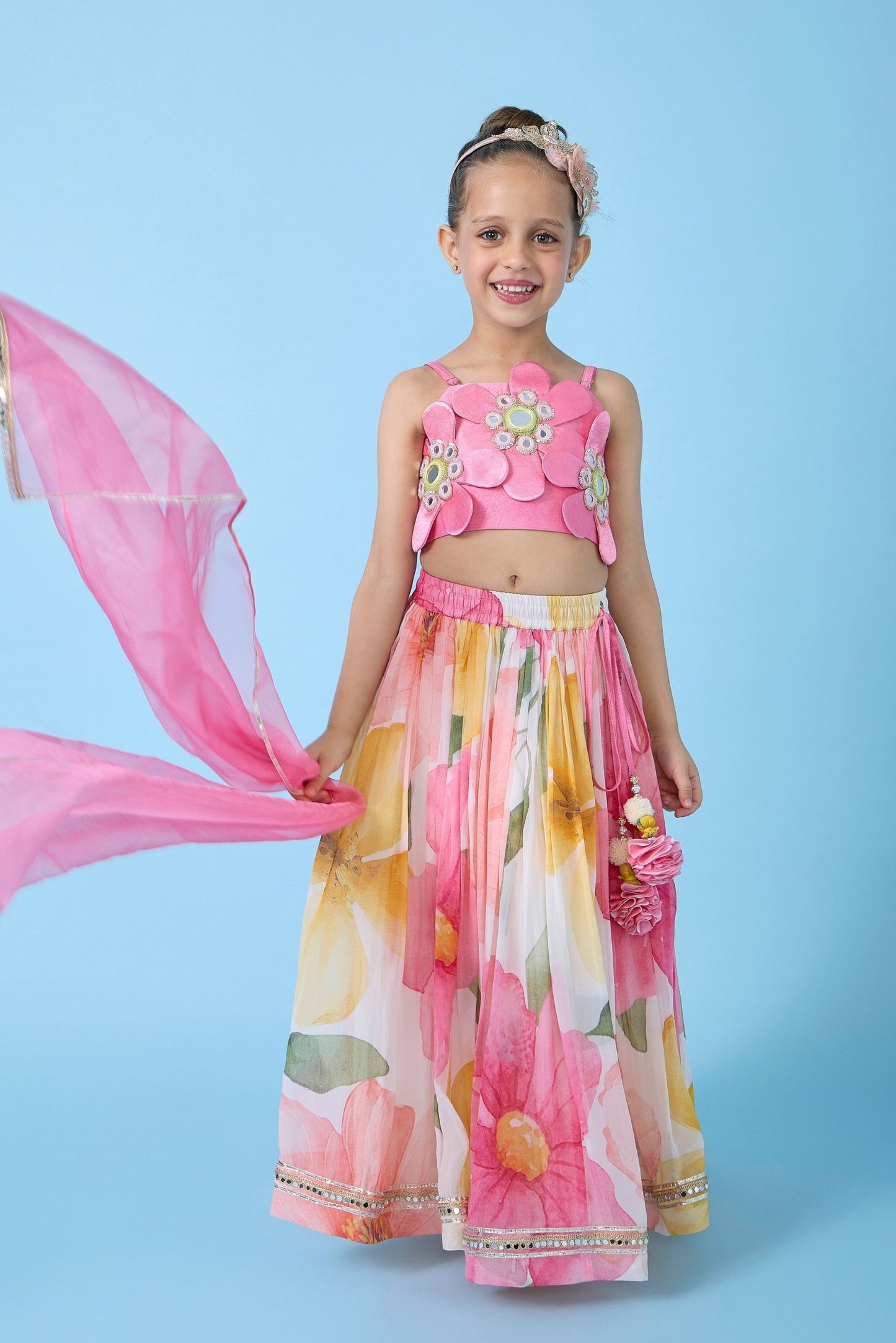 Blooming Meadows Skirt With Floral Top and Dupatta ( 3 Pc Set)