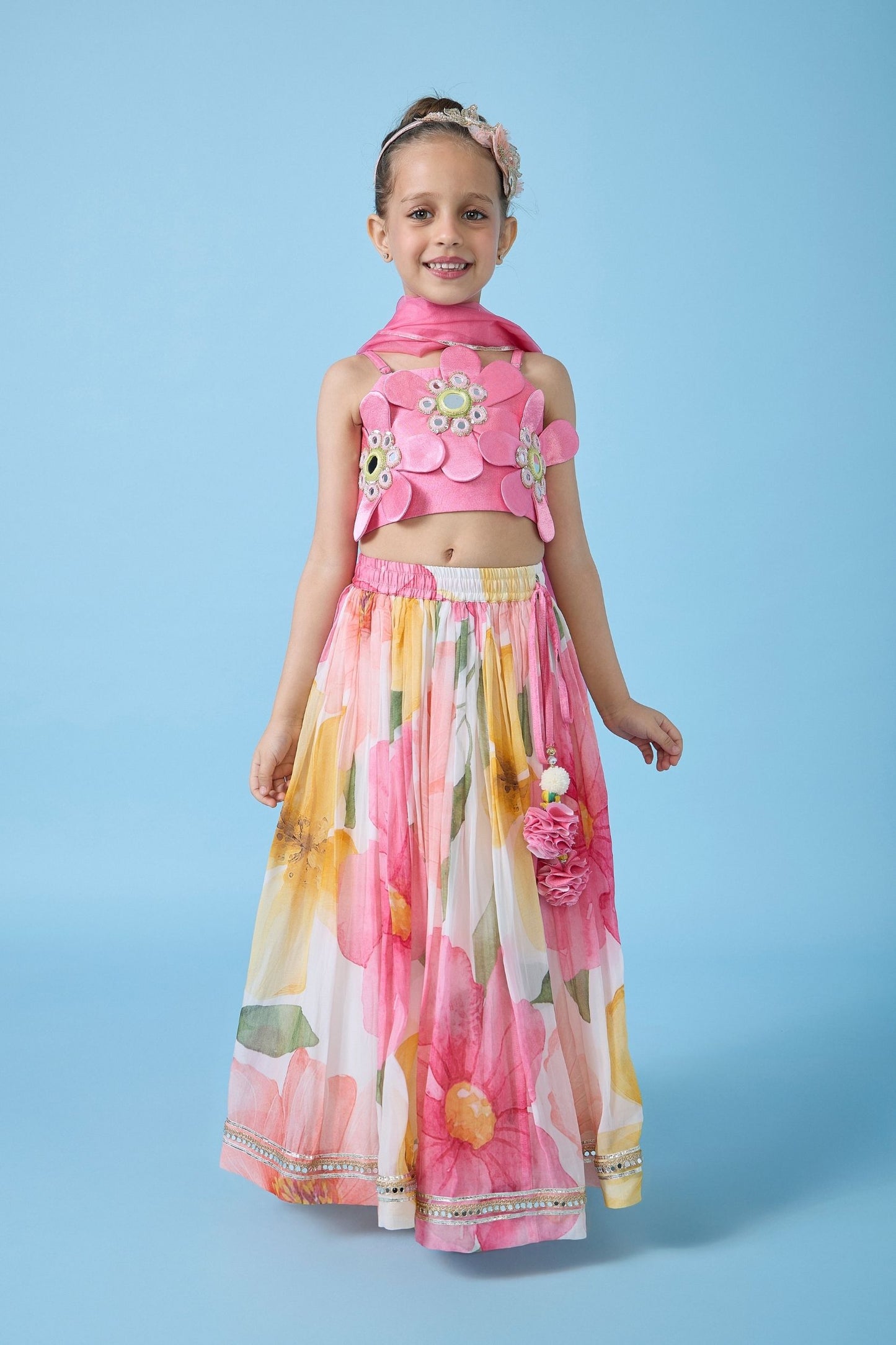 Blooming Meadows Skirt With Floral Top and Dupatta ( 3 Pc Set)