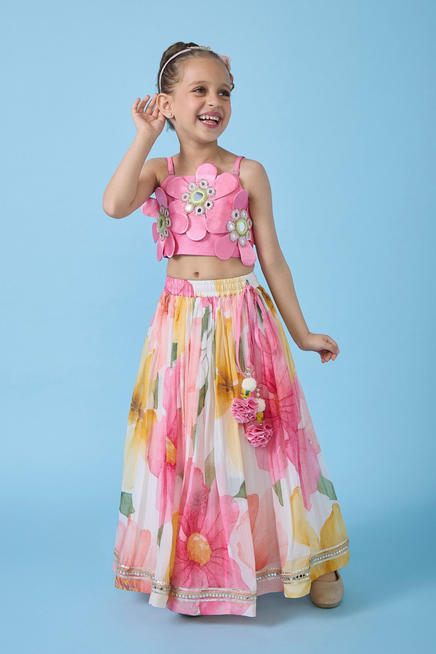 Blooming Meadows Skirt With Floral Top and Dupatta ( 3 Pc Set)