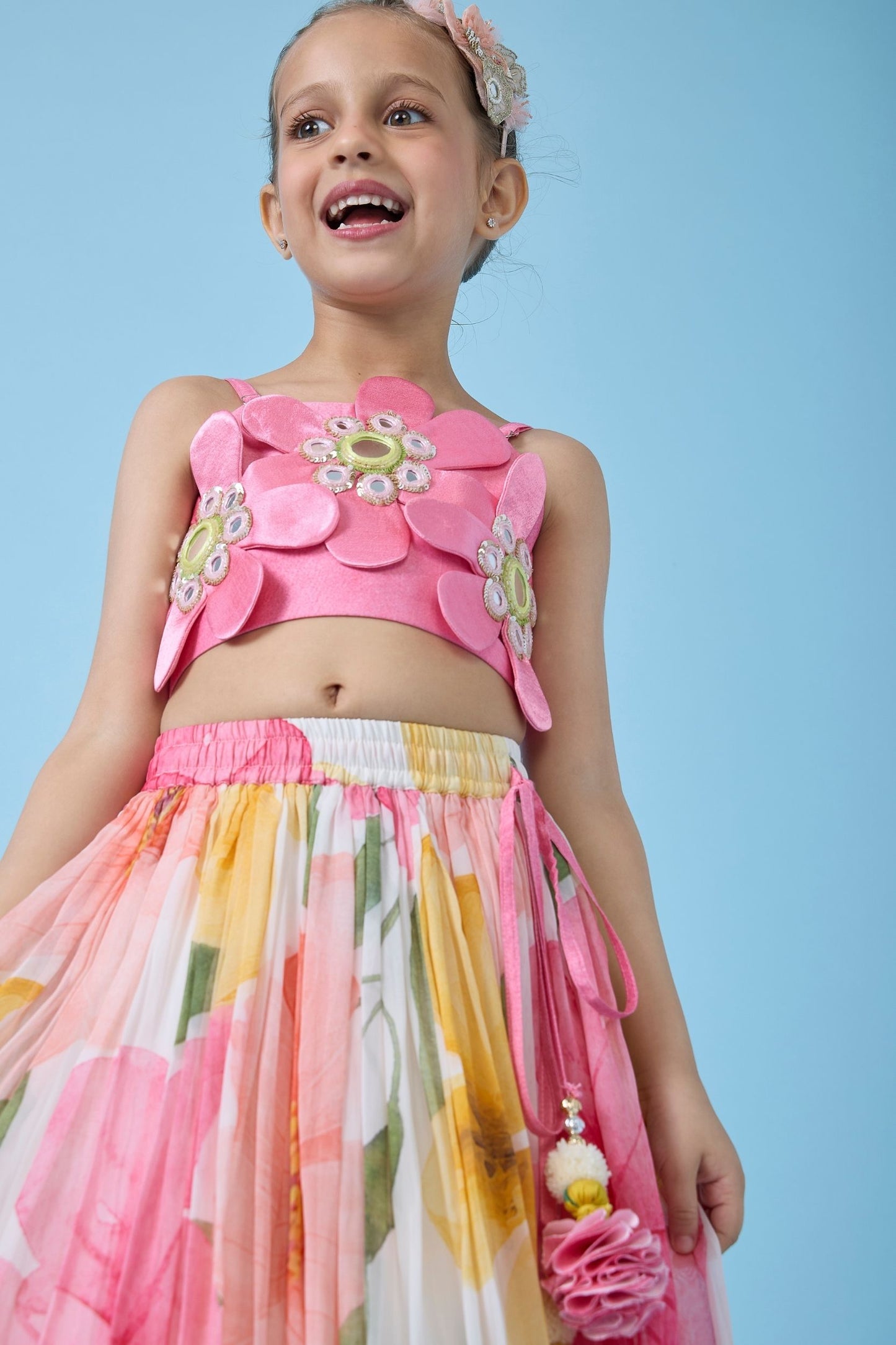 Blooming Meadows Skirt With Floral Top and Dupatta ( 3 Pc Set)