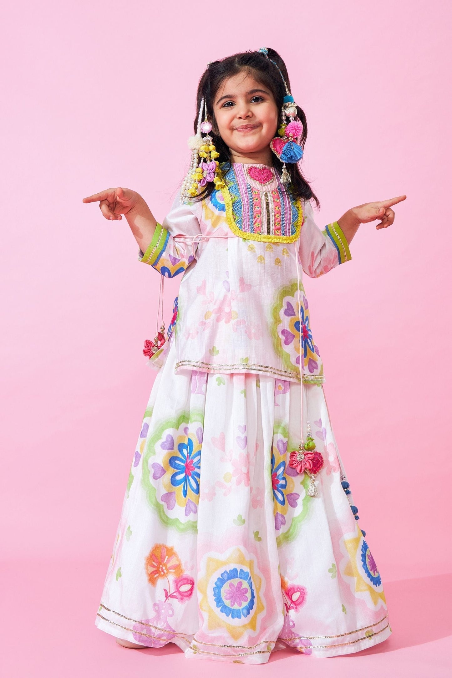 Mae Girls Embellished Long top & lehenga with dupatta ( Set Of 3pcs )