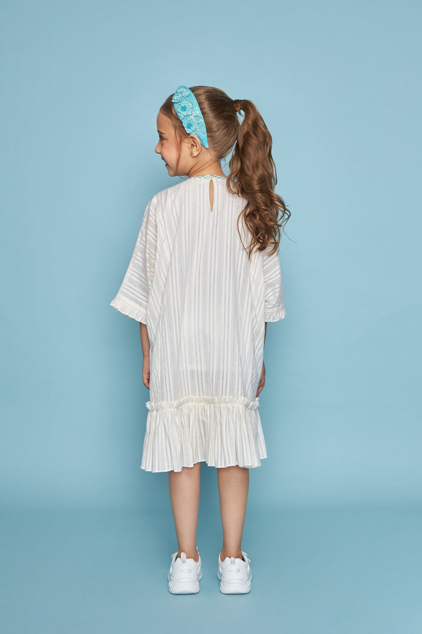 Off White Blooma  Birdie Kids Hand Embellished Pompom Dress - Joey & Pooh