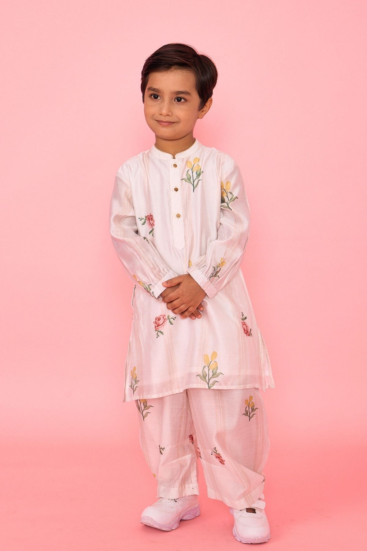 White Makrana Stripes Boys Coord With Embellished Jacket( 3 Pc Set)