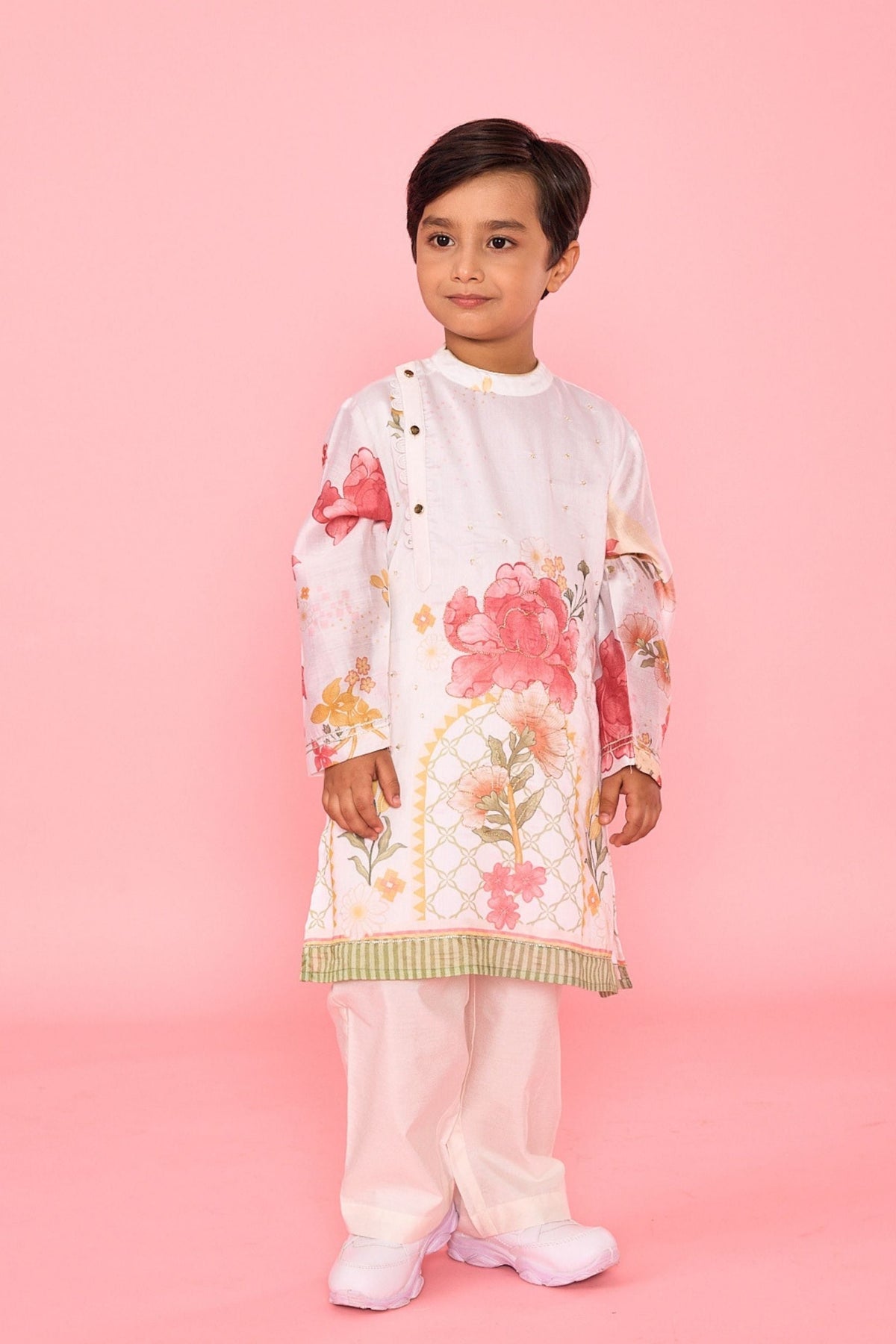 White Makrana Boys Embellished Coord ( 2 Pc Set)