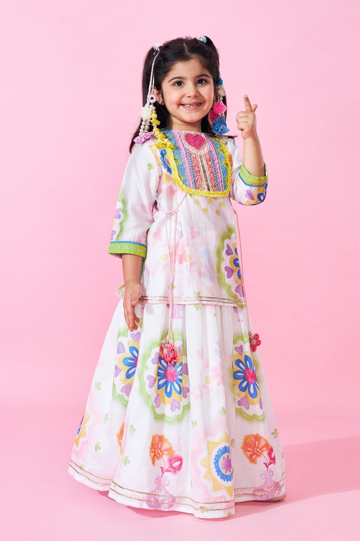 Mae Girls Embellished Long top & lehenga with dupatta ( Set Of 3pcs )