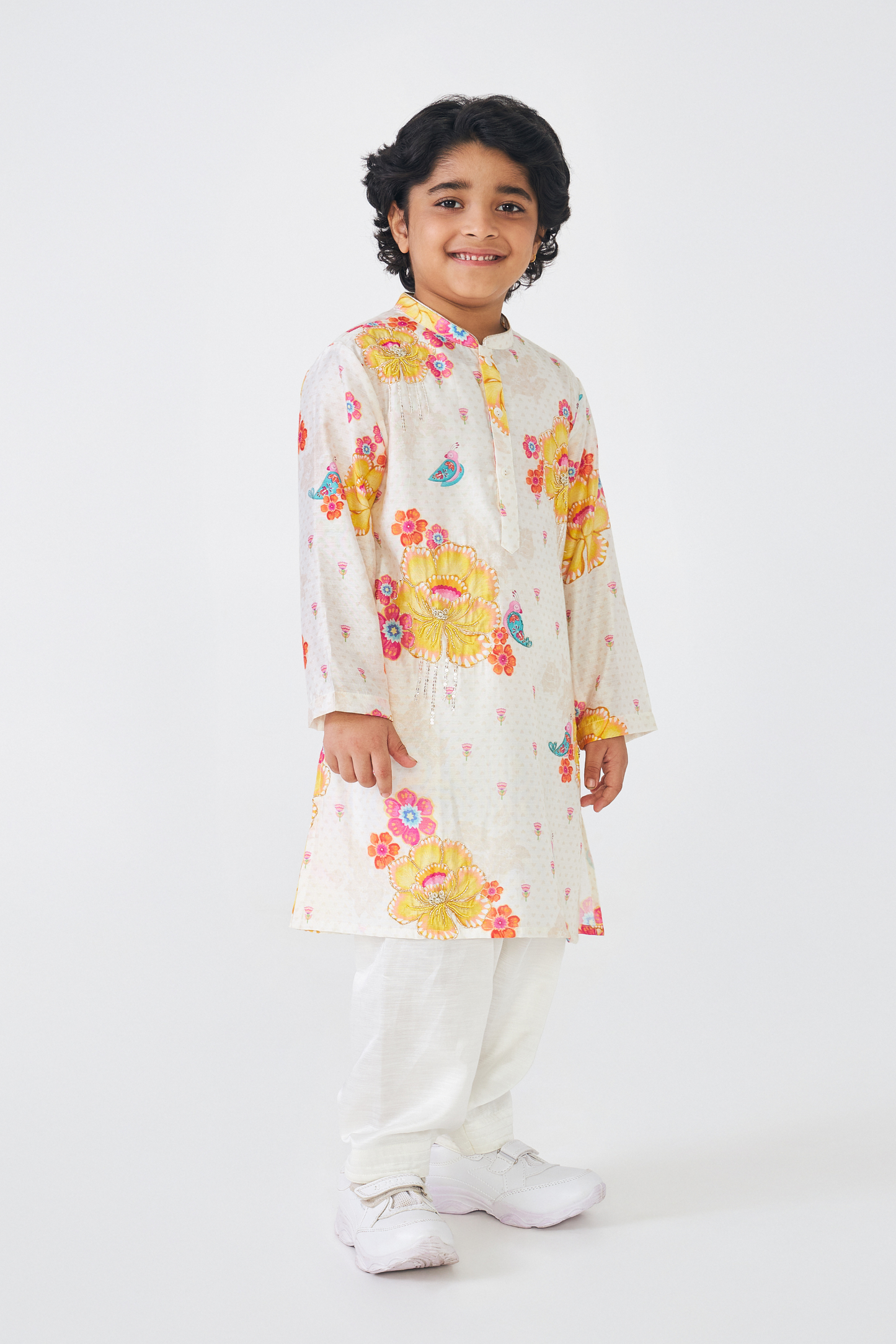 Freya Mustard Boys Embellished Kurta & Pant (Set of 2 Pcs)