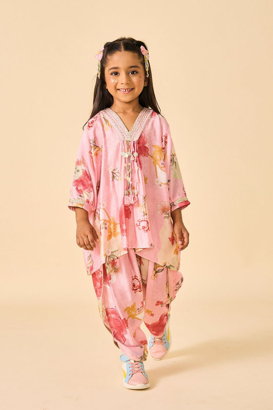 Rose Jaipur Girls Embellished V-Neck Tunic & Trouser Coord ( 2 Pc Set)